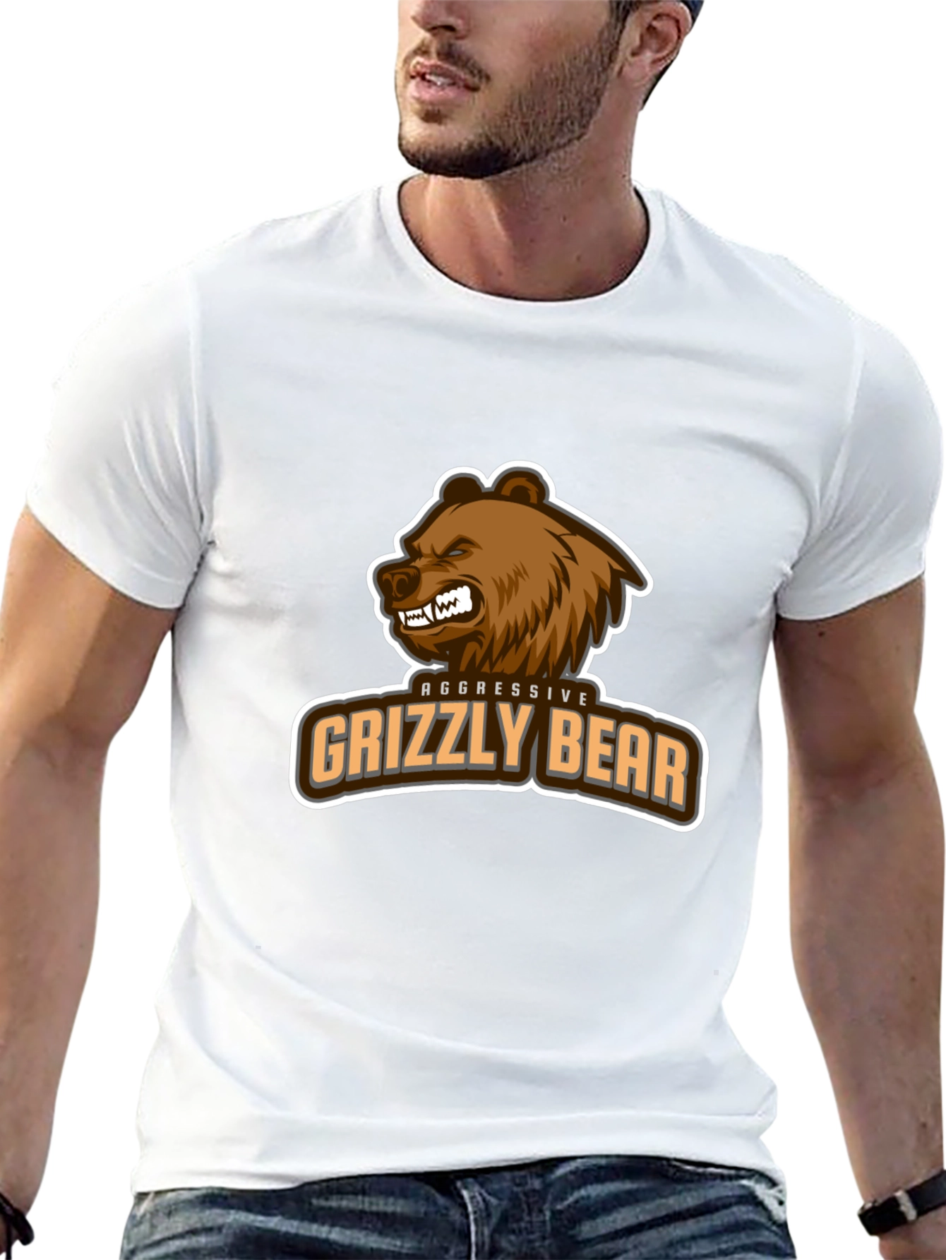 Aggressive Grizzly Bear Graphic Tee - Black