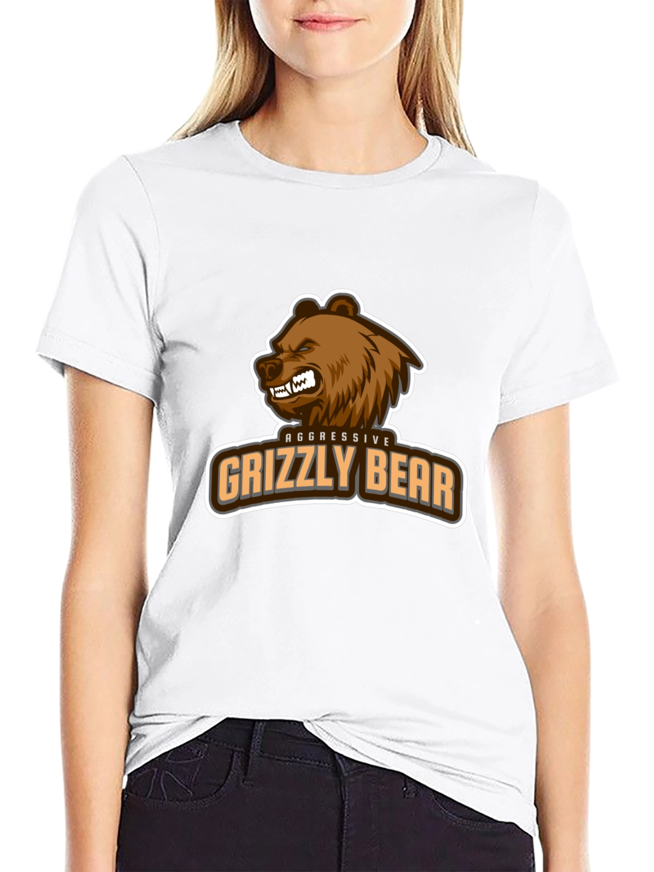 Aggressive Grizzly Bear Graphic Tee - Black