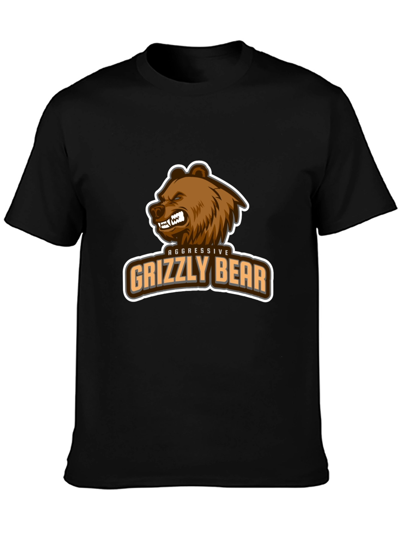 Aggressive Grizzly Bear Graphic Tee - Black