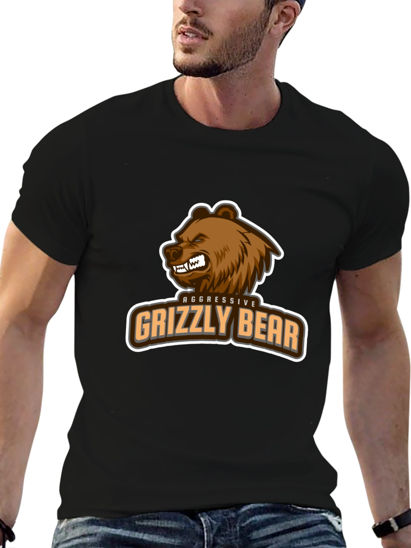 Aggressive Grizzly Bear Graphic Tee - Black