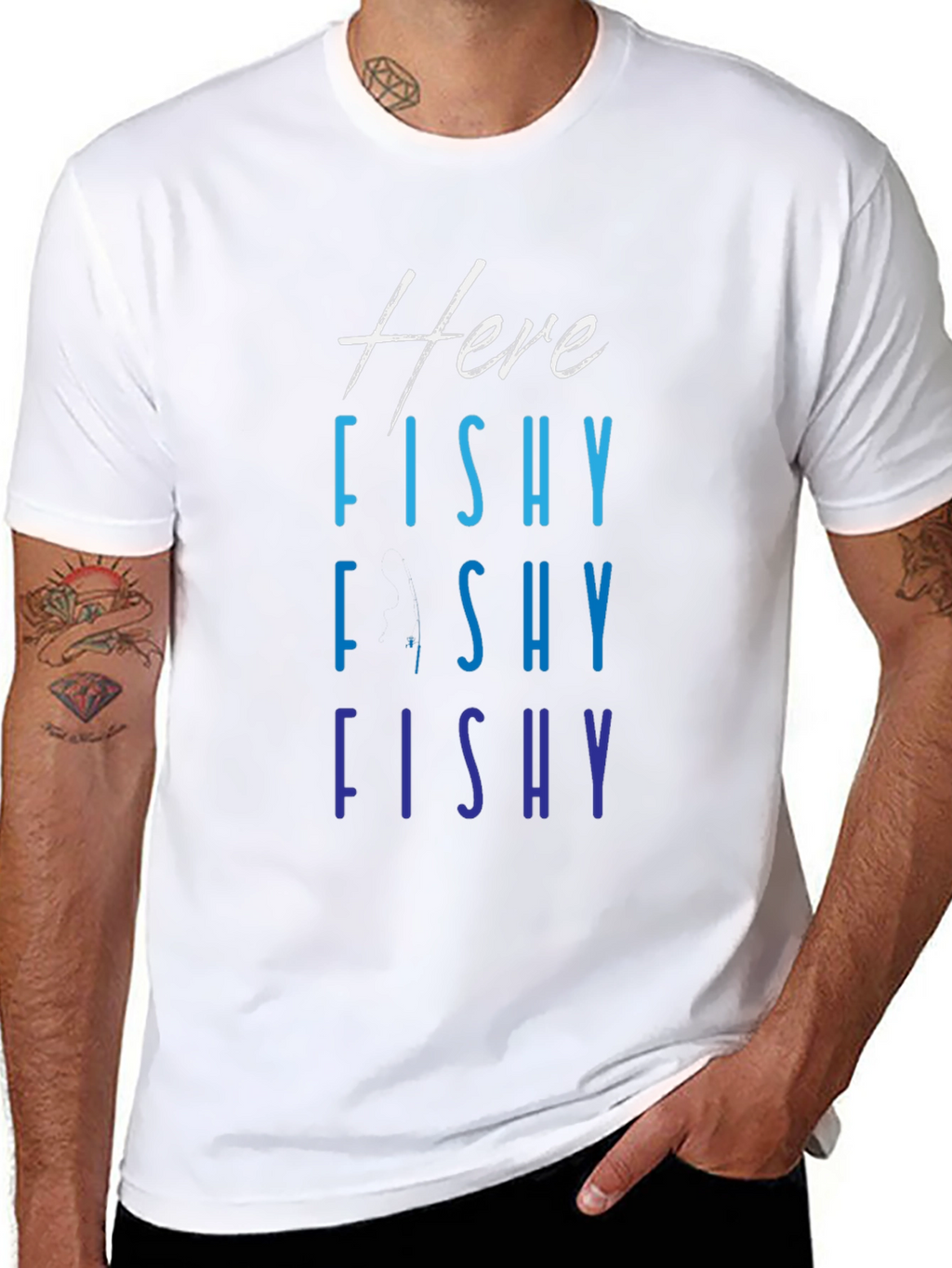 Here Fishy Fishy T-Shirt Black Mens Fishing Tee
