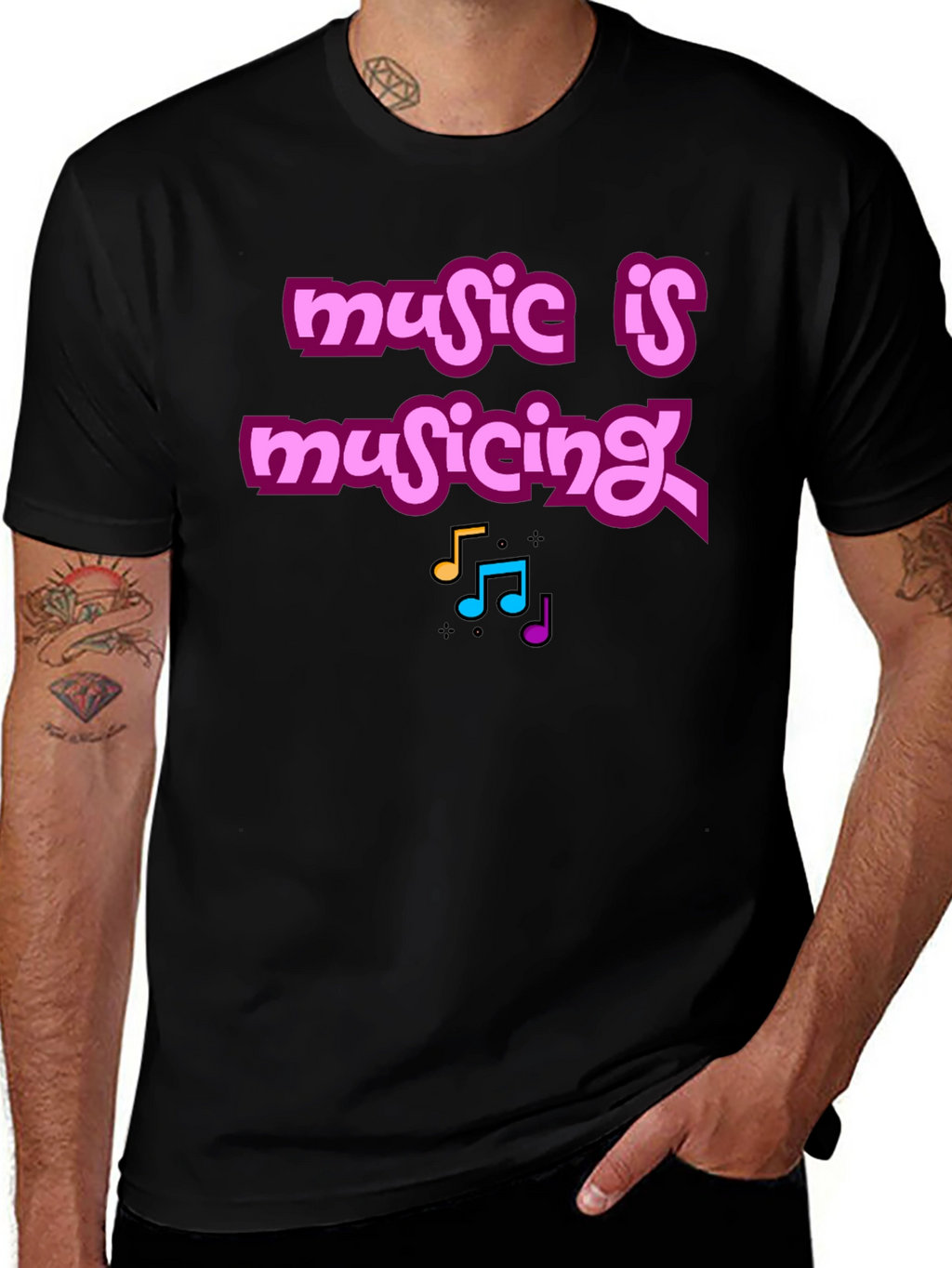 Music Is Musicing Graphic Tee - Black Cotton T-Shirt