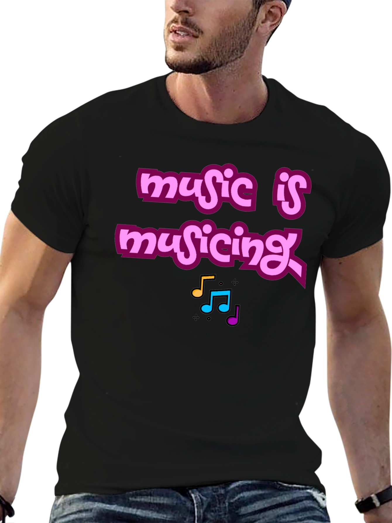 Music Is Musicing Graphic Tee - Black Cotton T-Shirt