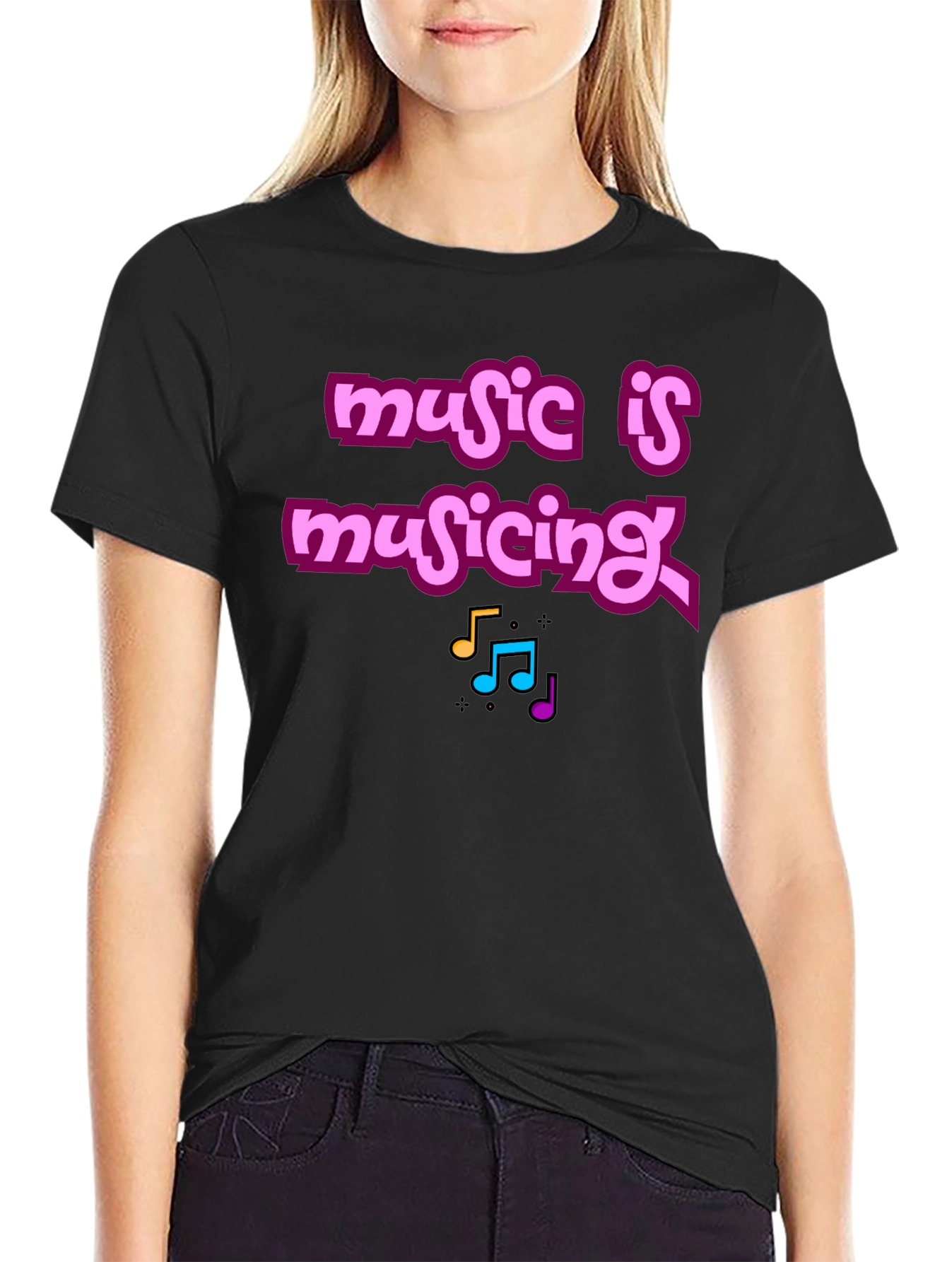 Music Is Musicing Graphic Tee - Black Cotton T-Shirt