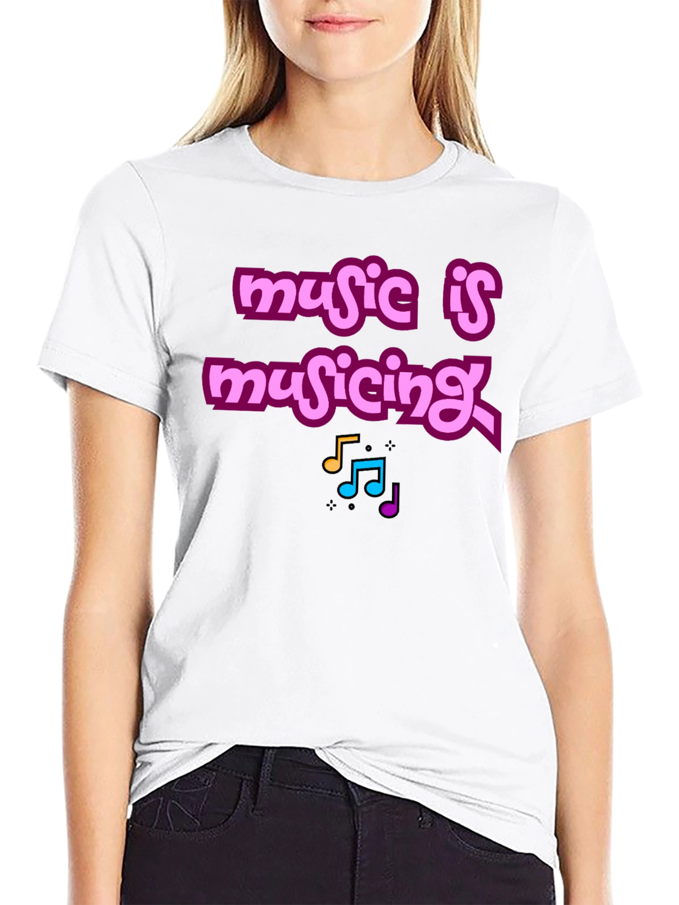 Music Is Musicing Graphic Tee - Black Cotton T-Shirt