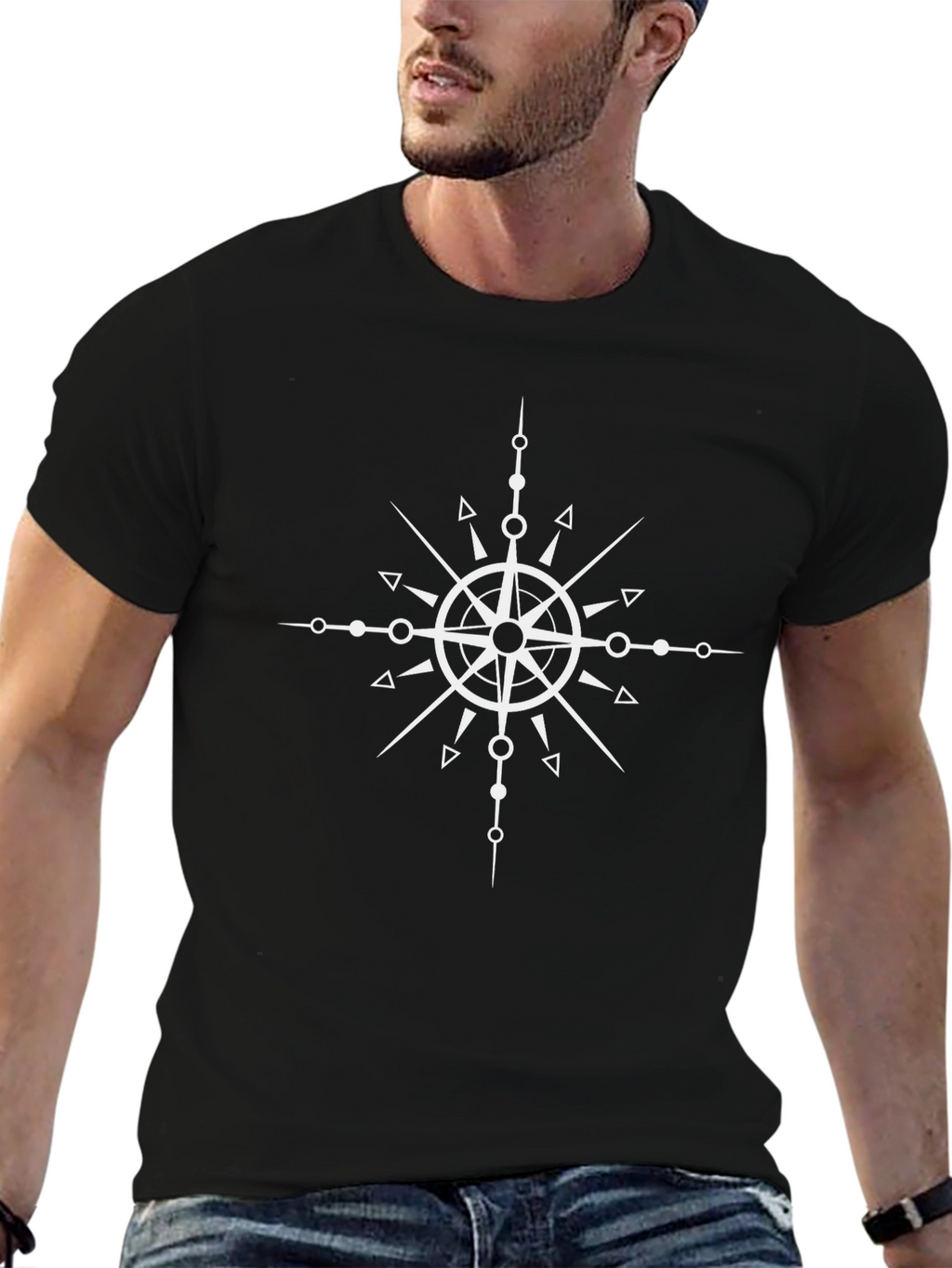 Compass Rose Graphic Black T-Shirt