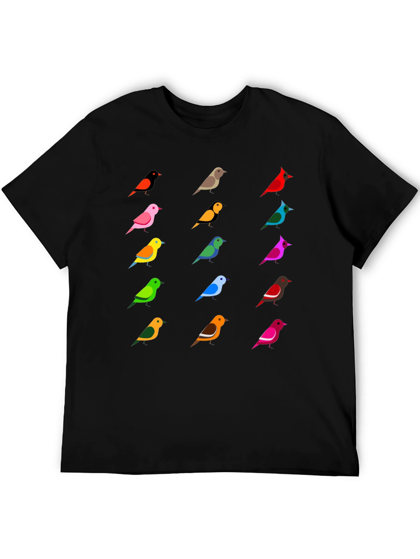Colorful Birds Graphic Tee - Casual Crew Neck T-Shirt
