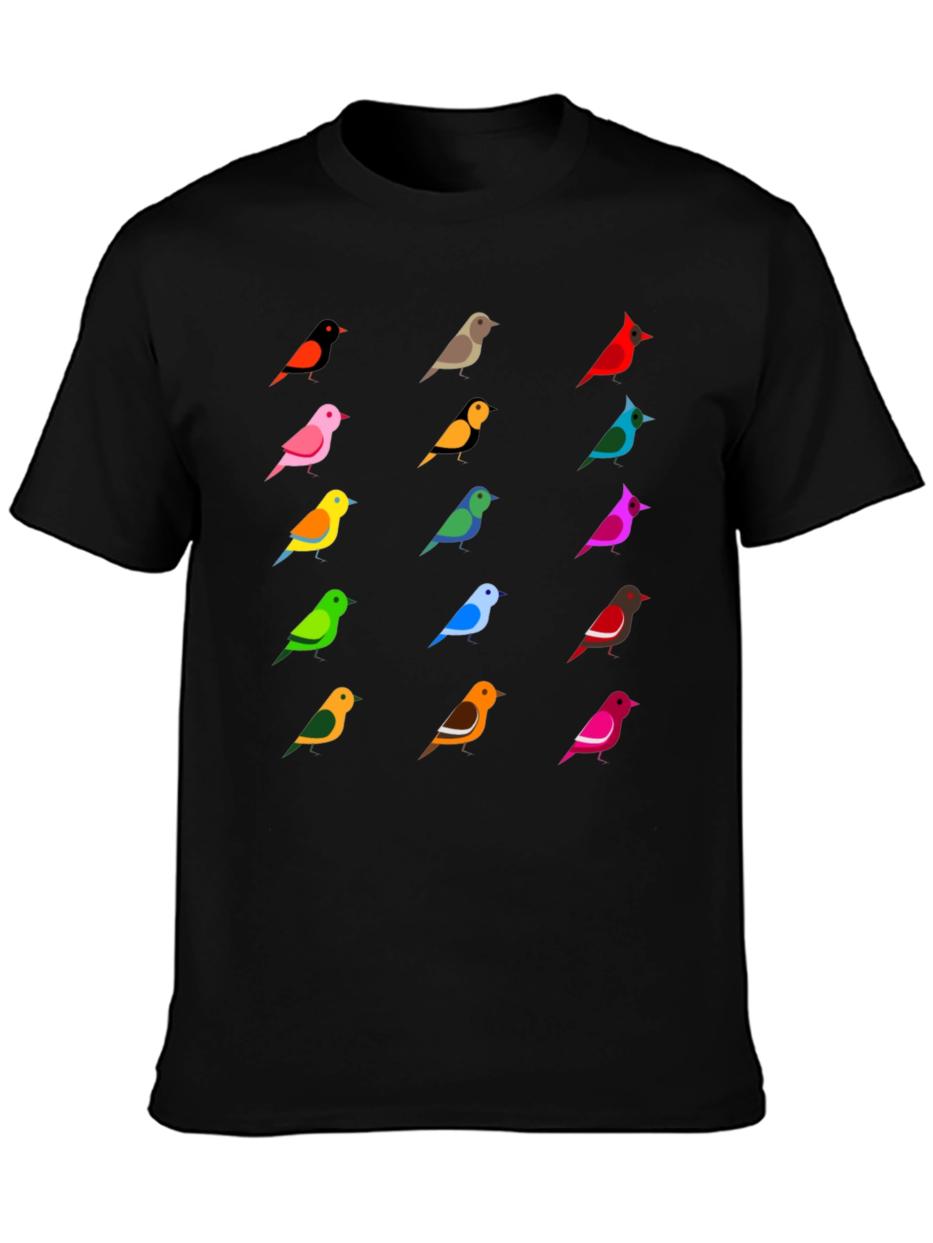 Colorful Birds Graphic Tee - Casual Crew Neck T-Shirt