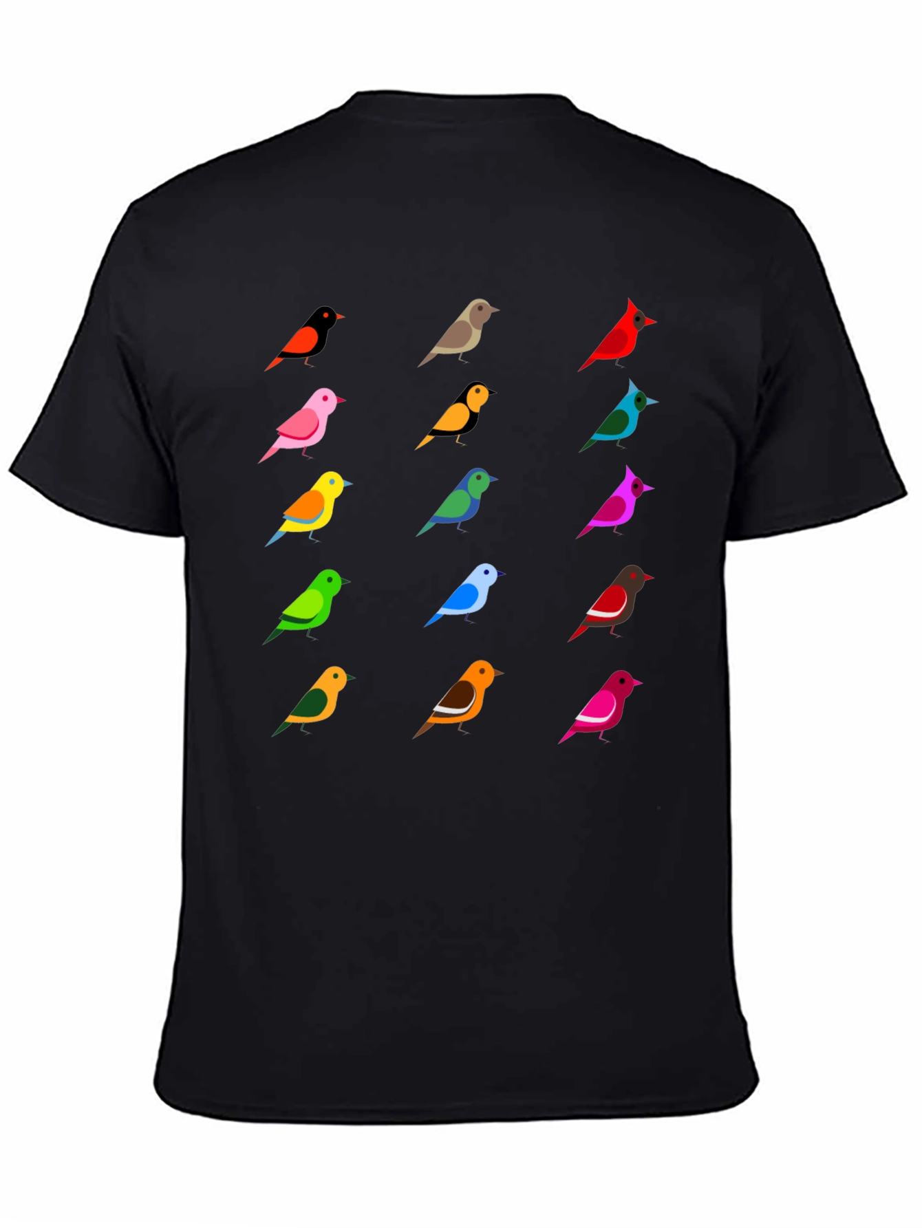 Colorful Birds Graphic Tee - Casual Crew Neck T-Shirt