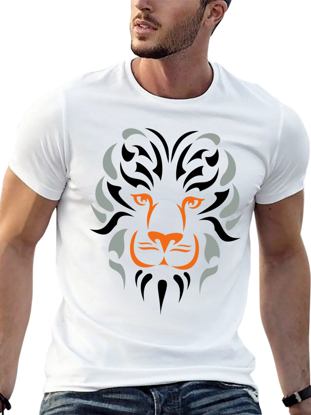 Lion Tribal Graphic Mens Black T-Shirt