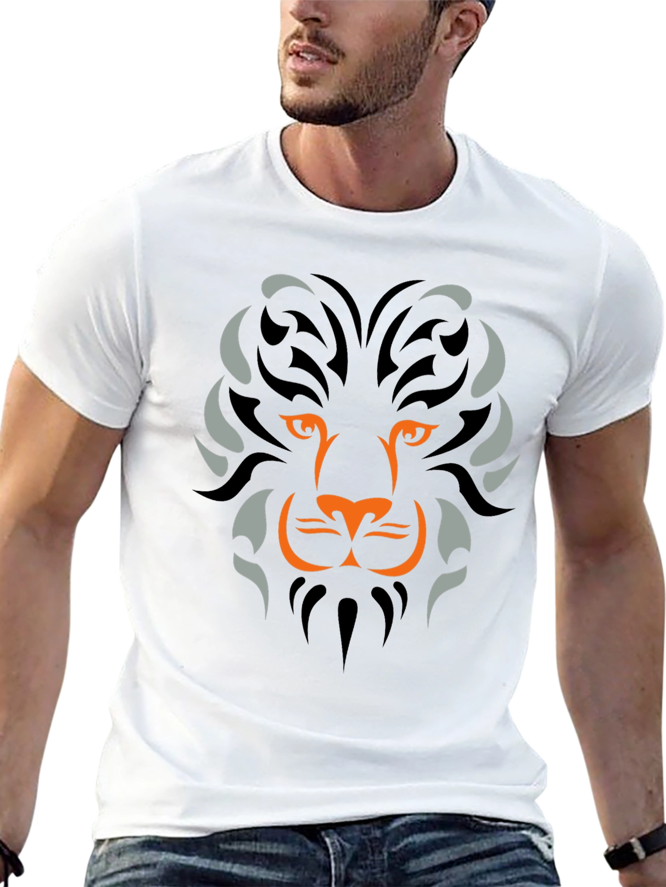 Lion Tribal Graphic Mens Black T-Shirt