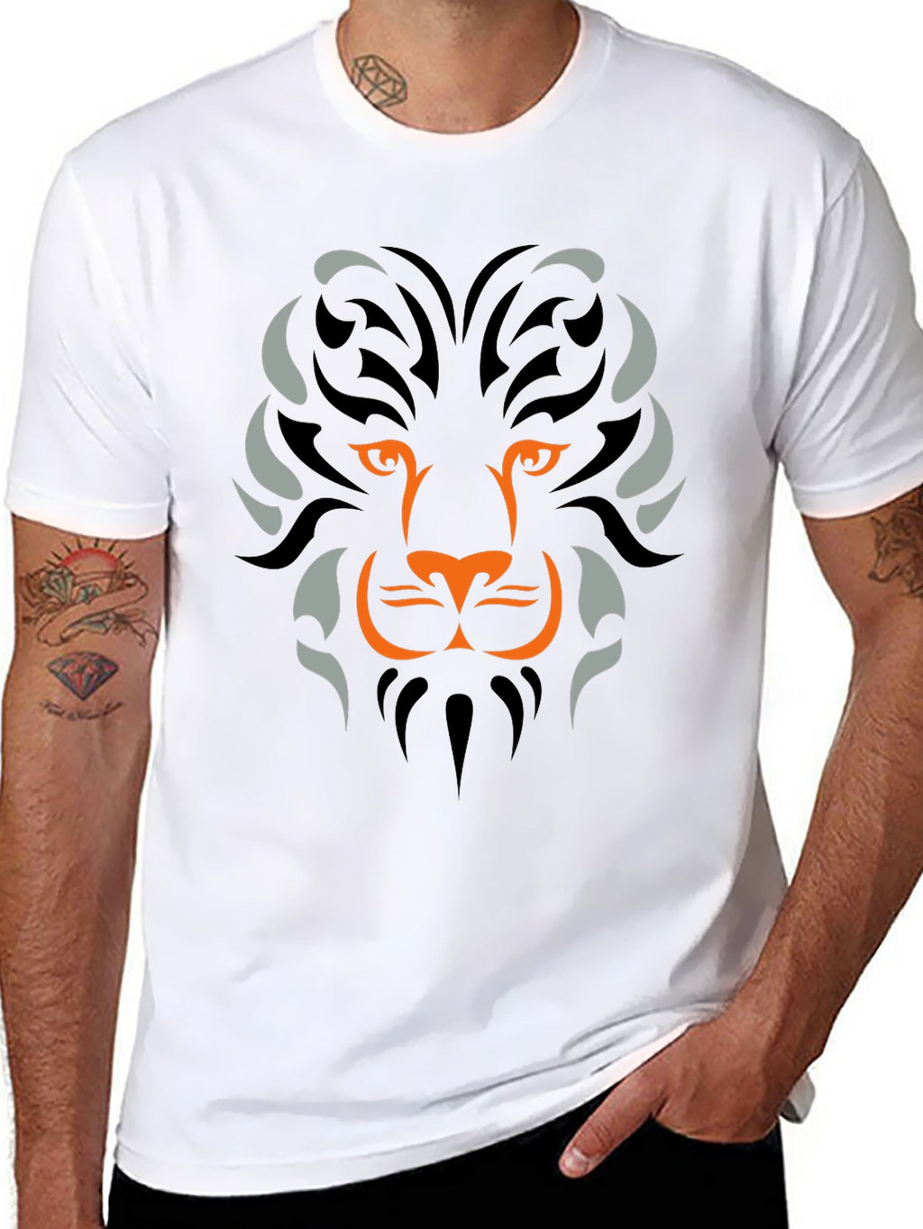 Lion Tribal Graphic Mens Black T-Shirt