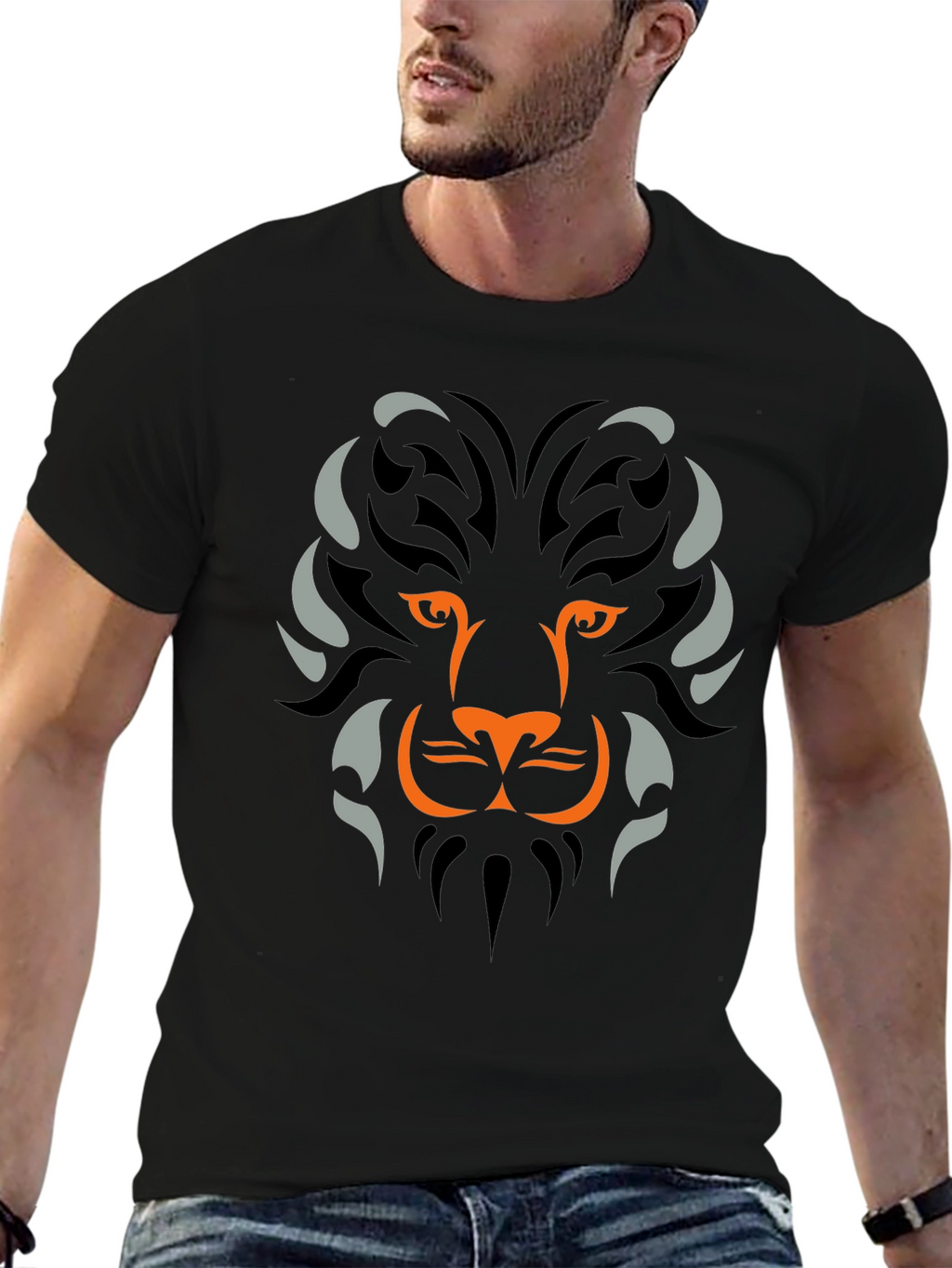 Lion Tribal Graphic Mens Black T-Shirt