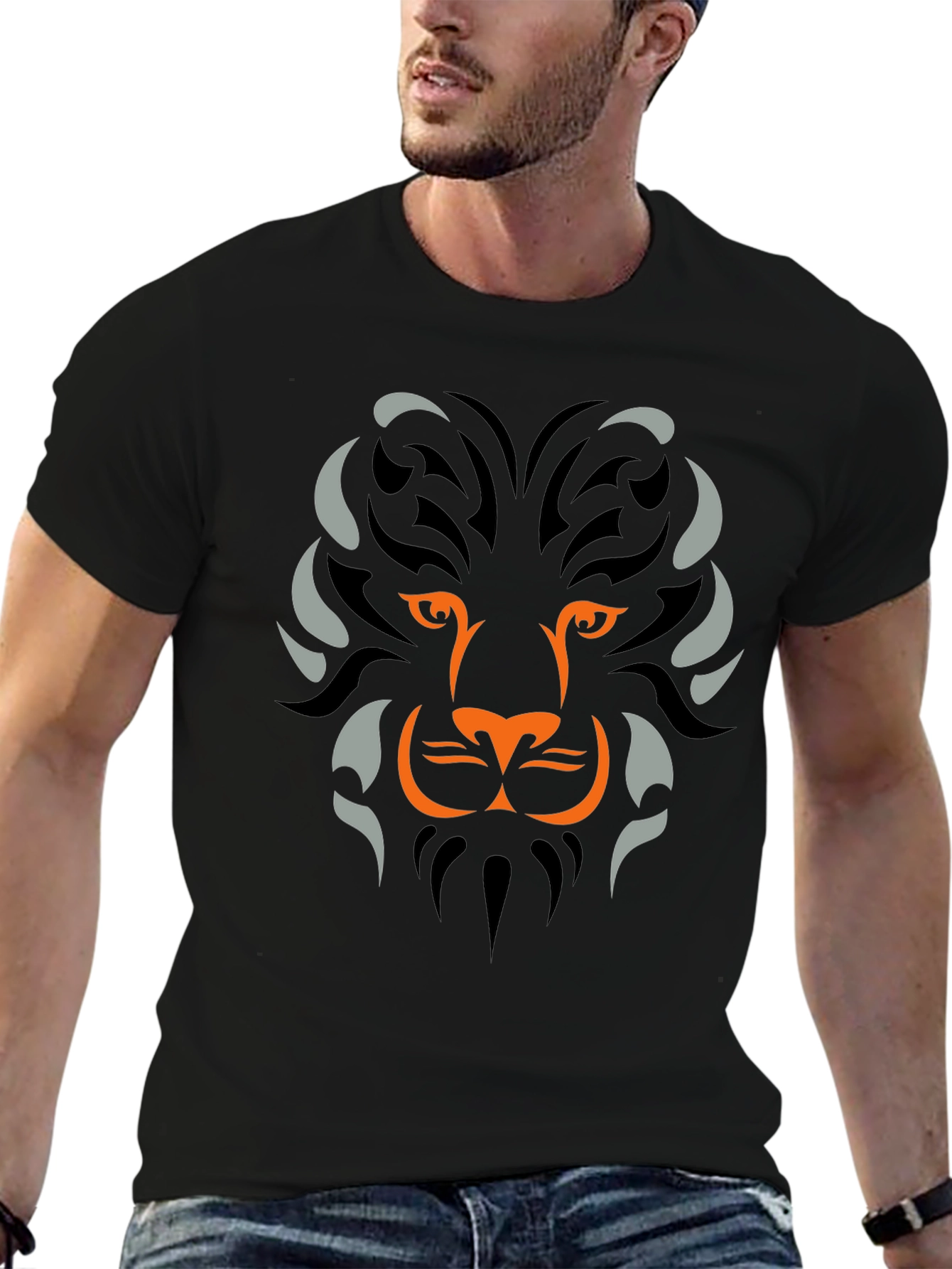 Lion Tribal Graphic Mens Black T-Shirt