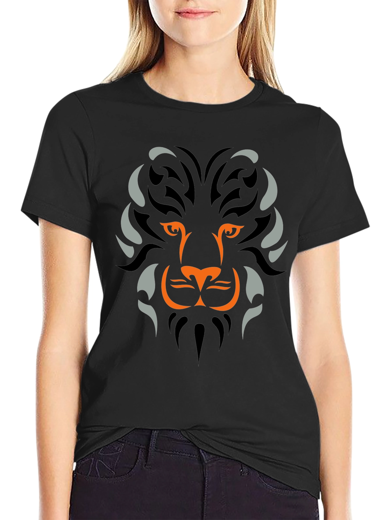 Lion Tribal Graphic Mens Black T-Shirt