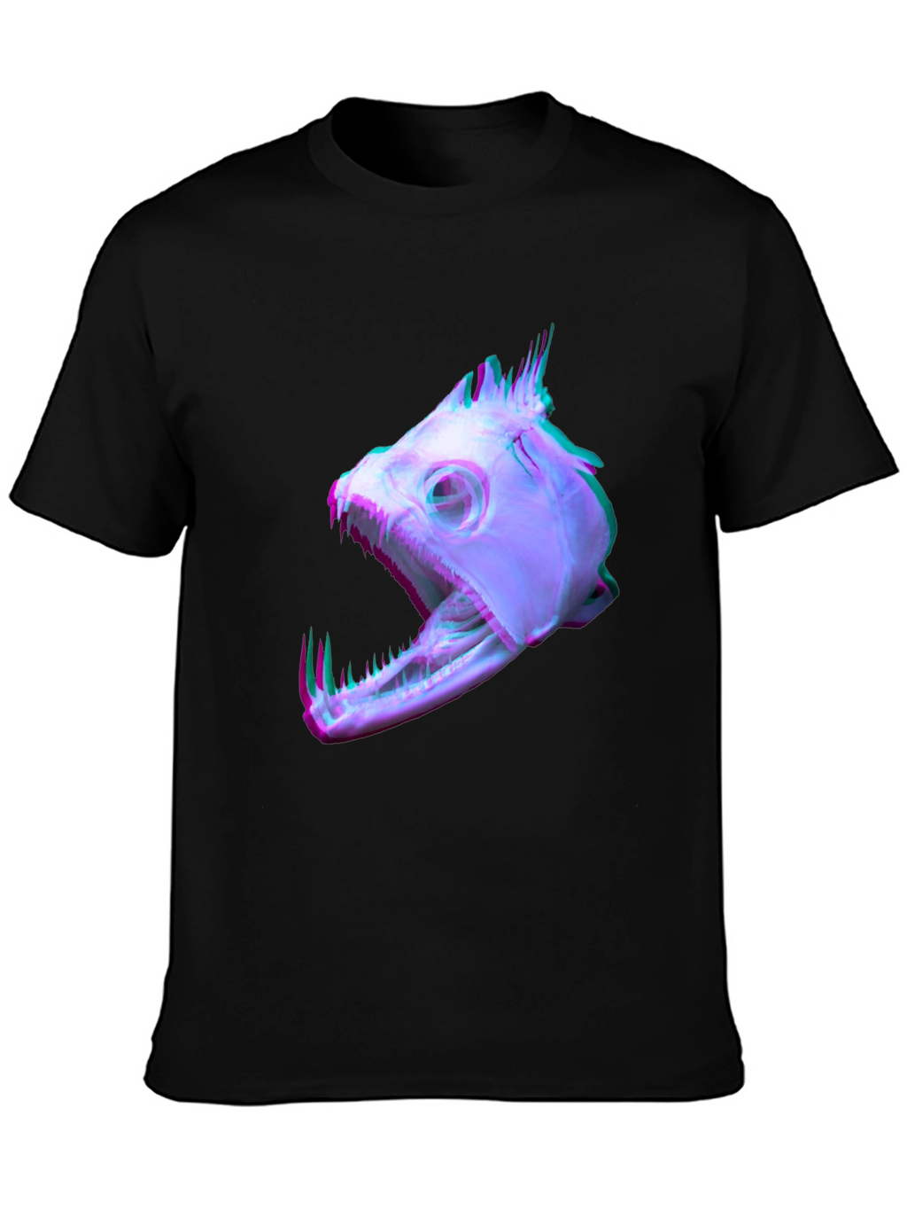 Unique Fish Skull Graphic Print Black T-Shirt
