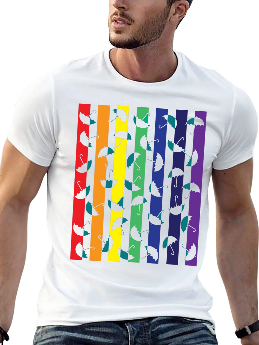 Rainbow Stripe Umbrella Graphic Tee