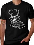 Pizza Chef Graphic Tee - Black Cotton T-Shirt