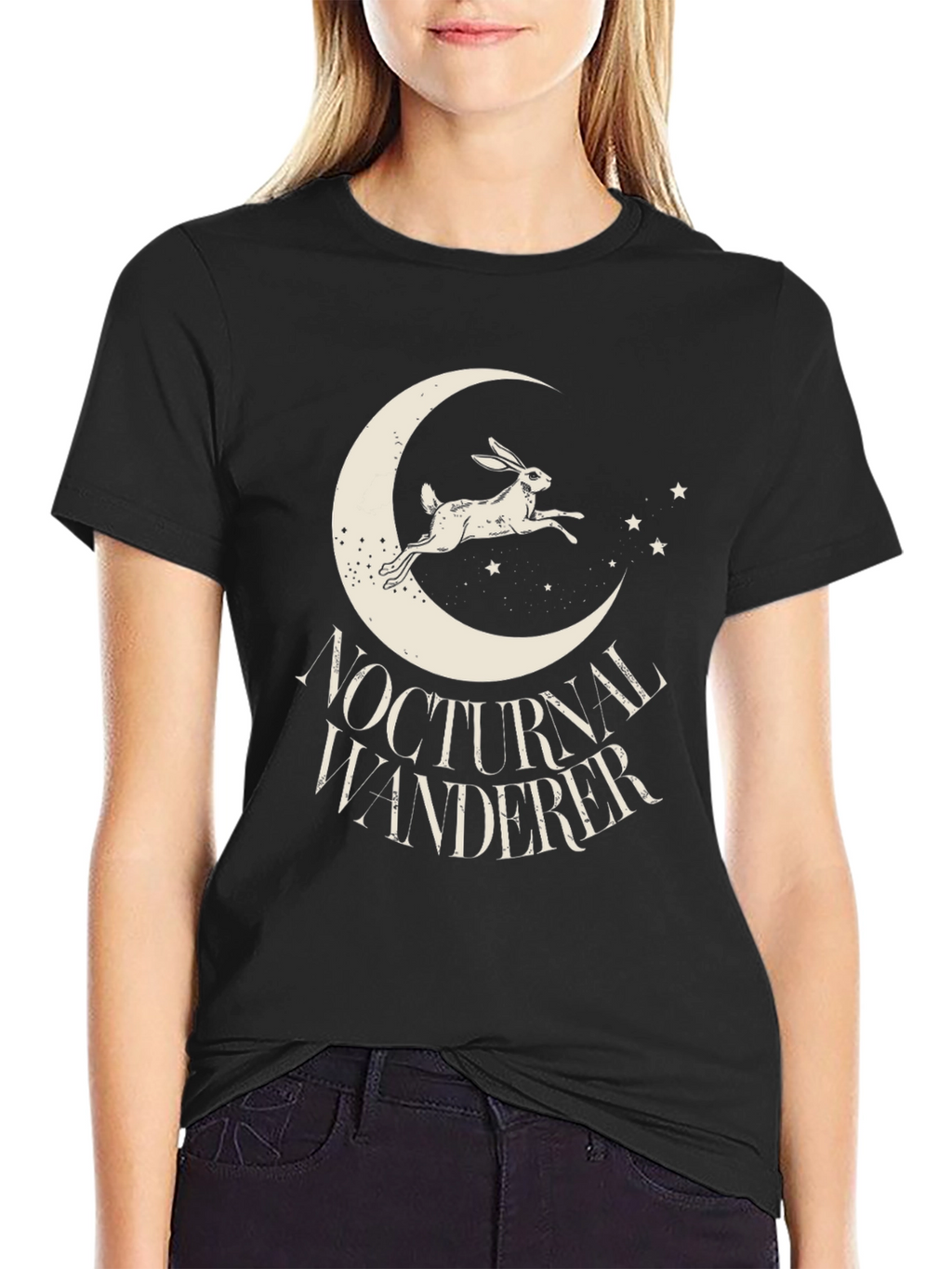Nocturnal Wanderer Graphic Tee - Black Cotton Shirt