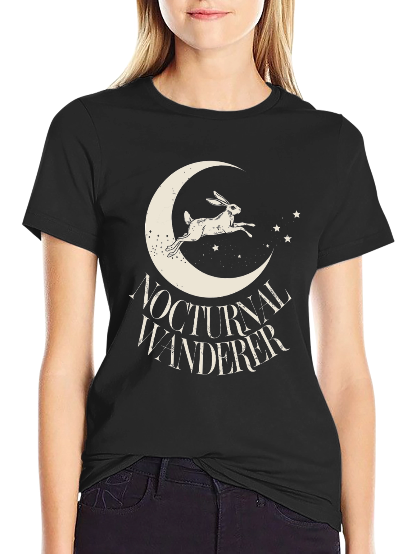 Nocturnal Wanderer Graphic Tee - Black Cotton Shirt