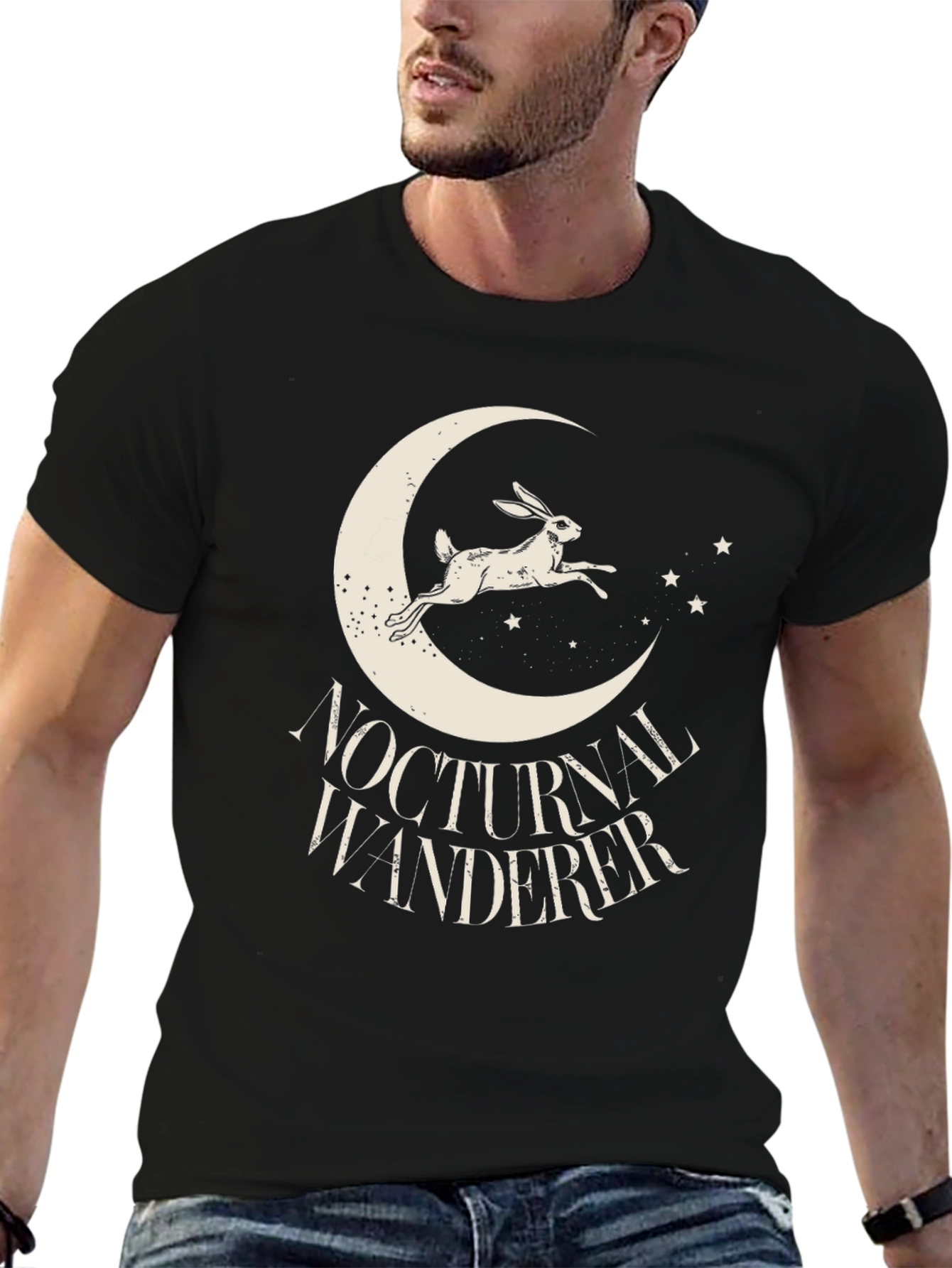 Nocturnal Wanderer Graphic Tee - Black Cotton Shirt
