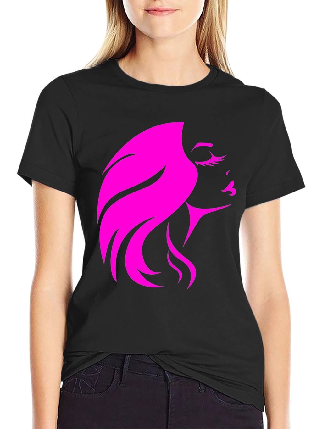Stylish Woman Silhouette Graphic Black T-Shirt