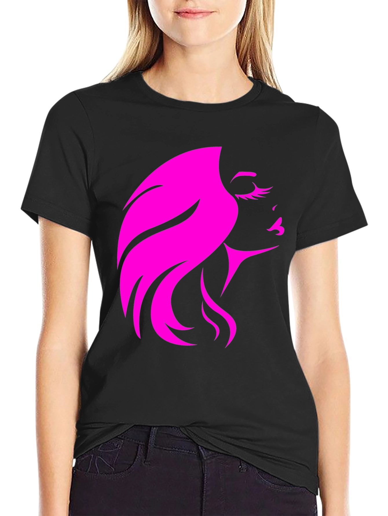 Stylish Woman Silhouette Graphic Black T-Shirt
