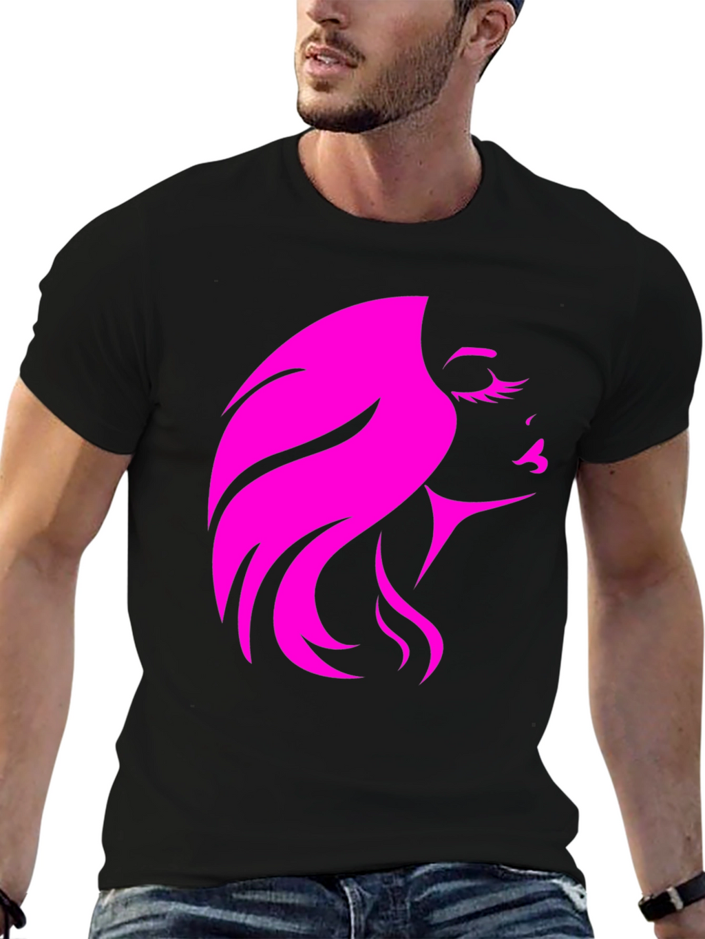Stylish Woman Silhouette Graphic Black T-Shirt