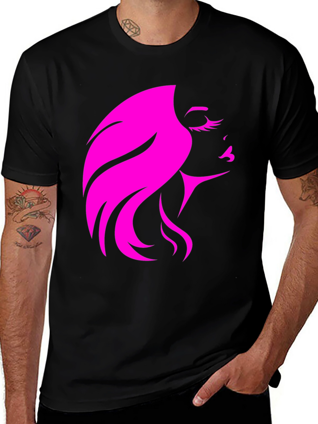 Stylish Woman Silhouette Graphic Black T-Shirt