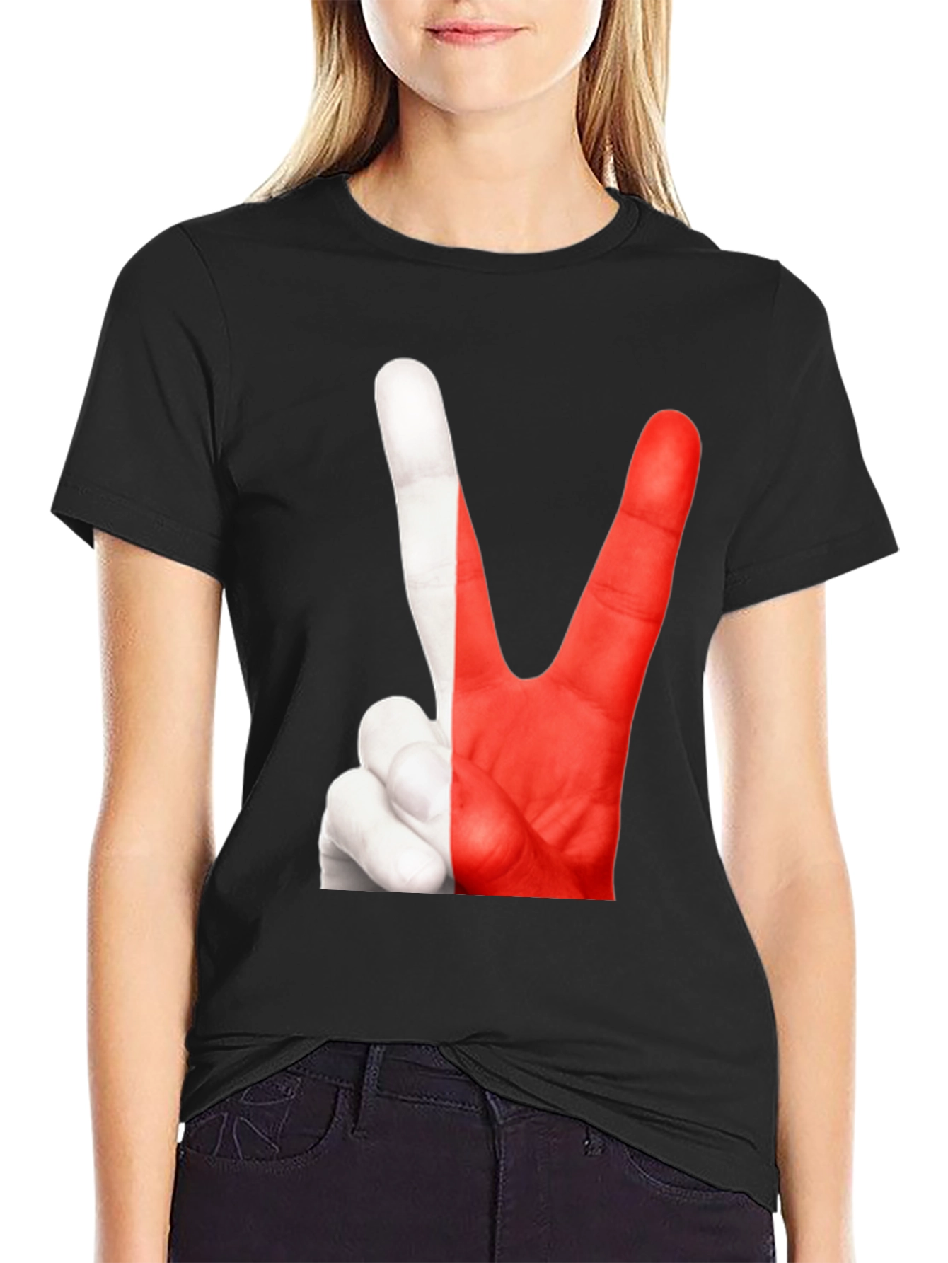 Peace Sign Hand T-Shirt - Poland Flag Colors