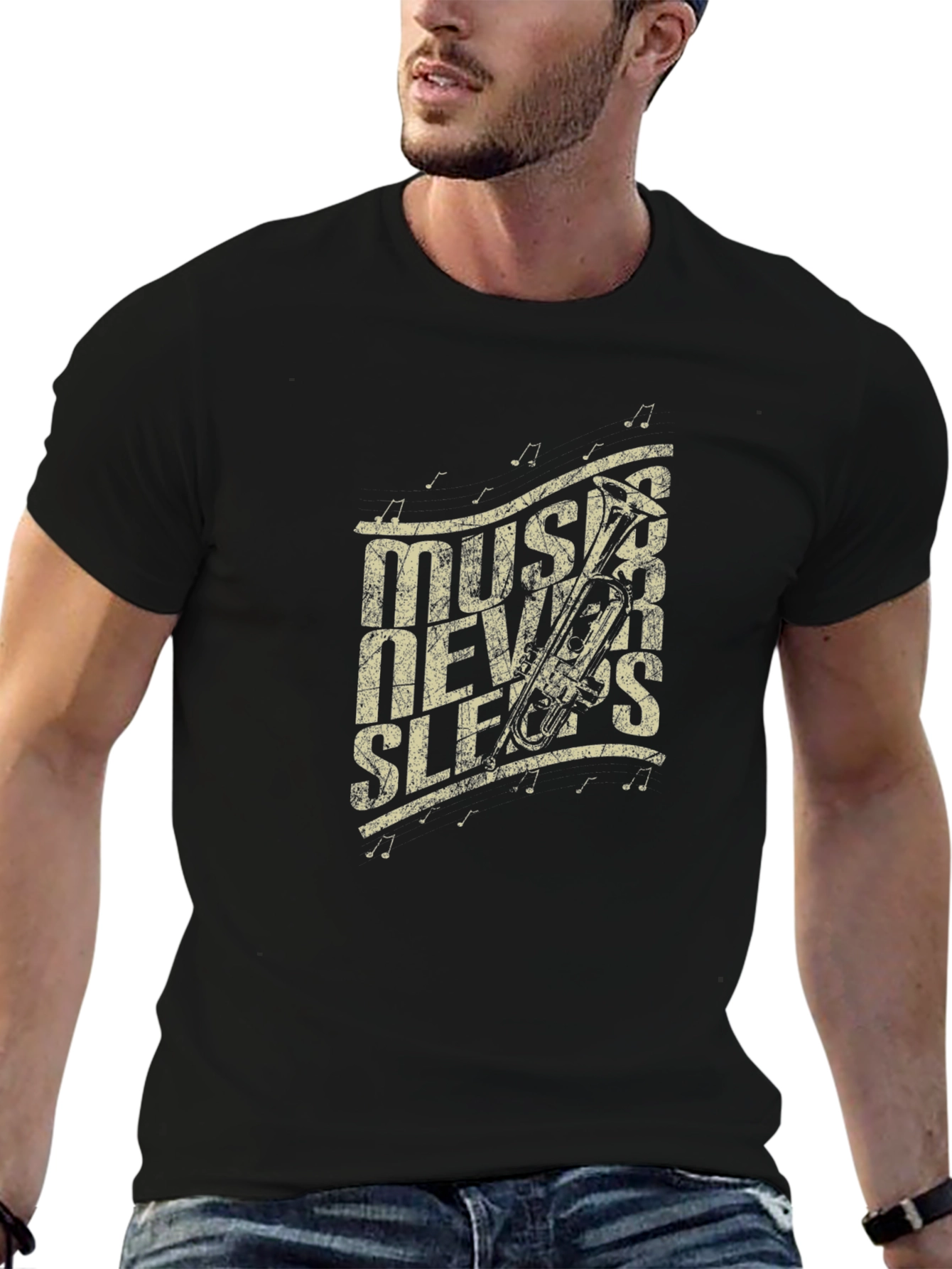 Music Never Sleeps T-Shirt - Band Instrument Graphic Tee