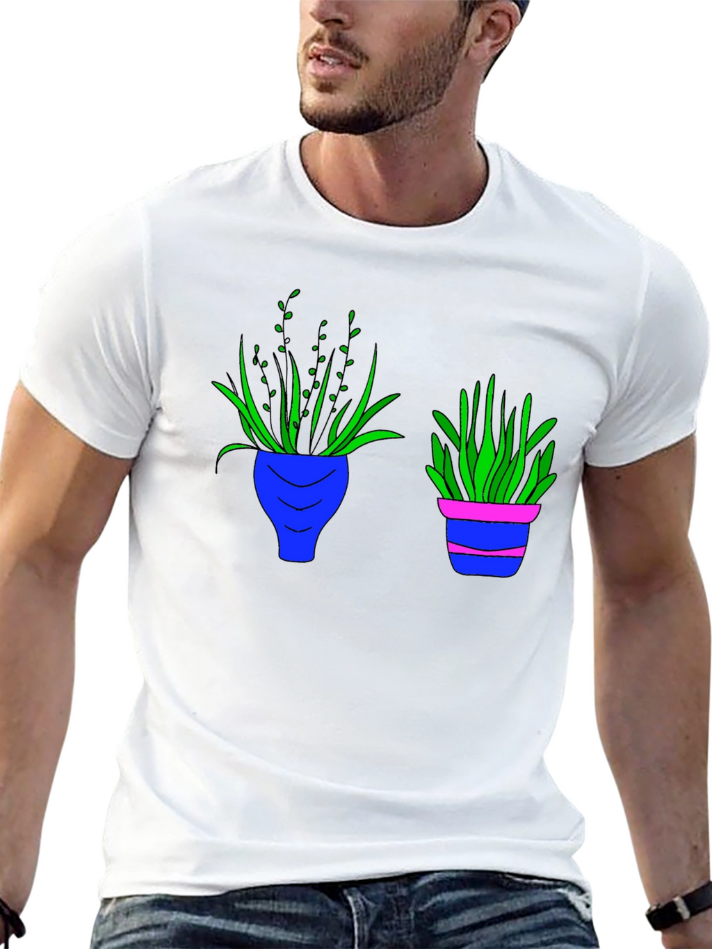 Black Tee with Plant Pot Graphic