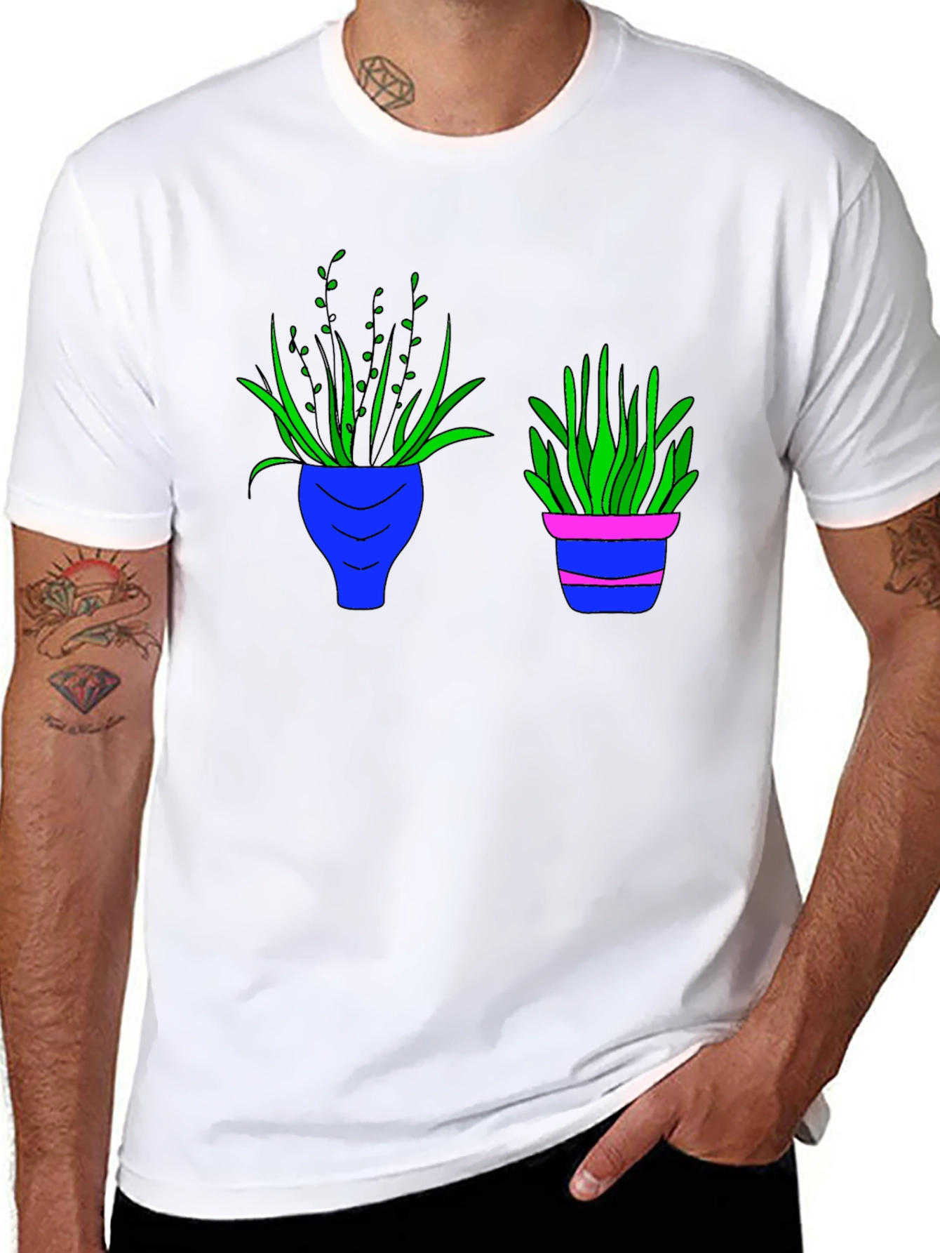 Black Tee with Plant Pot Graphic