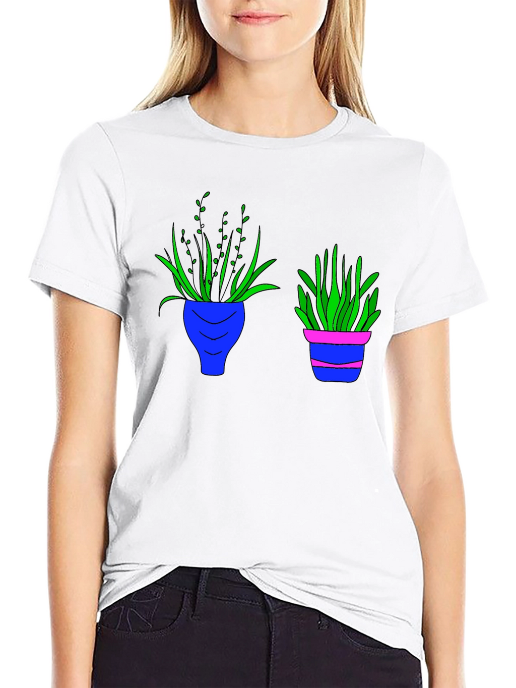 Black Tee with Plant Pot Graphic