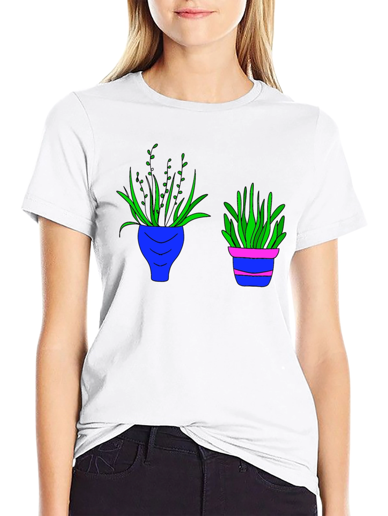 Black Tee with Plant Pot Graphic