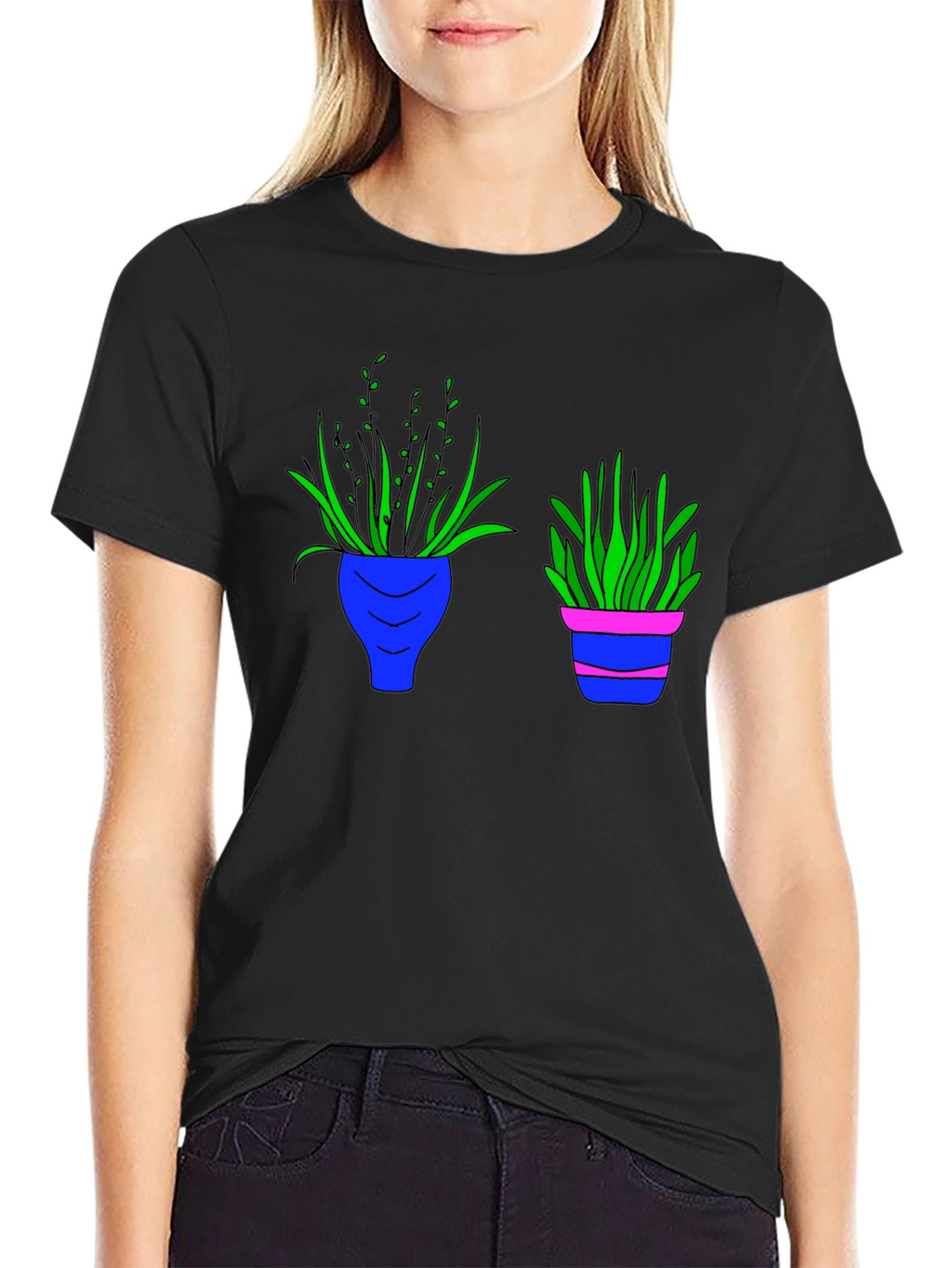 Black Tee with Plant Pot Graphic