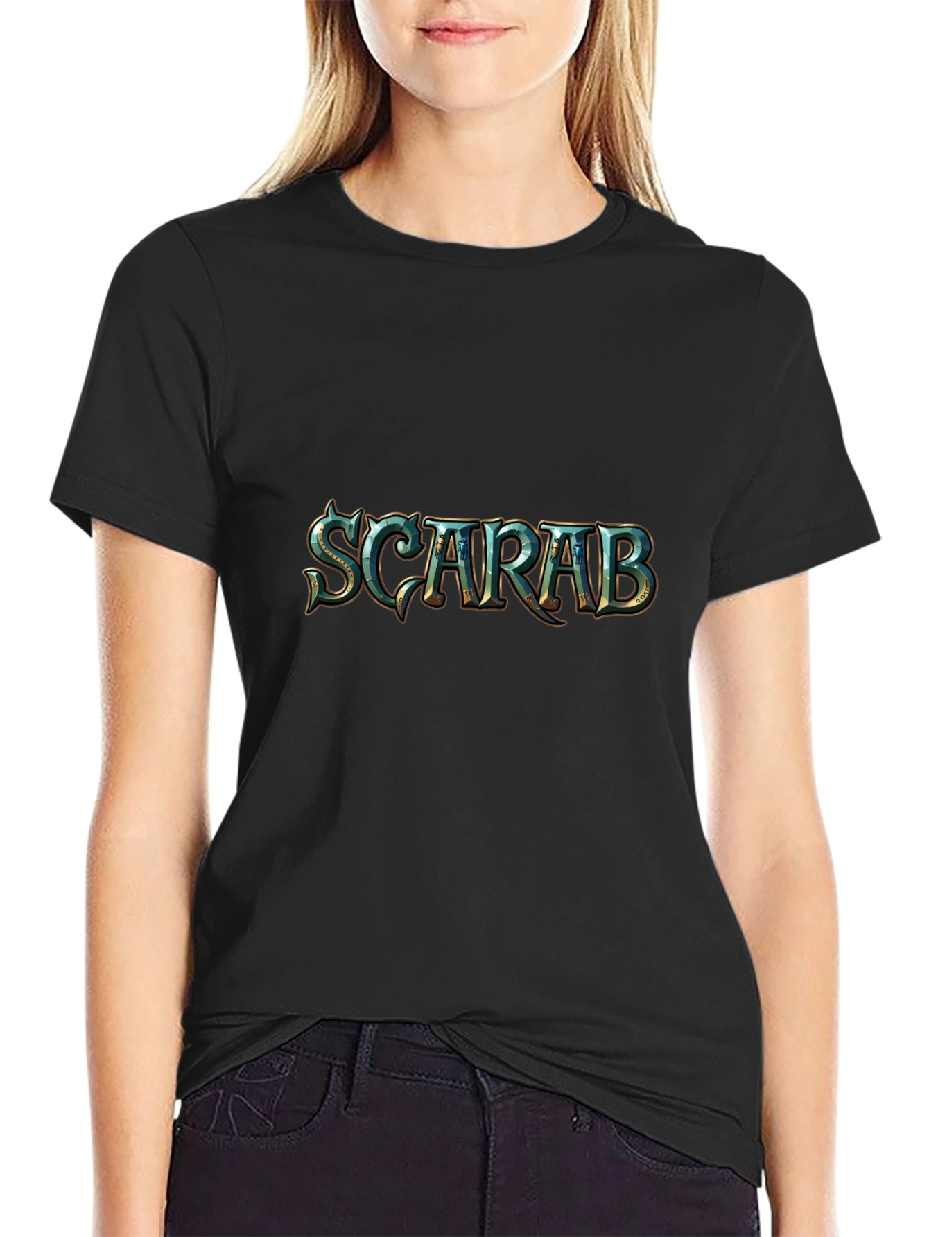 Scarab Beetle Graphic Print Black T-Shirt