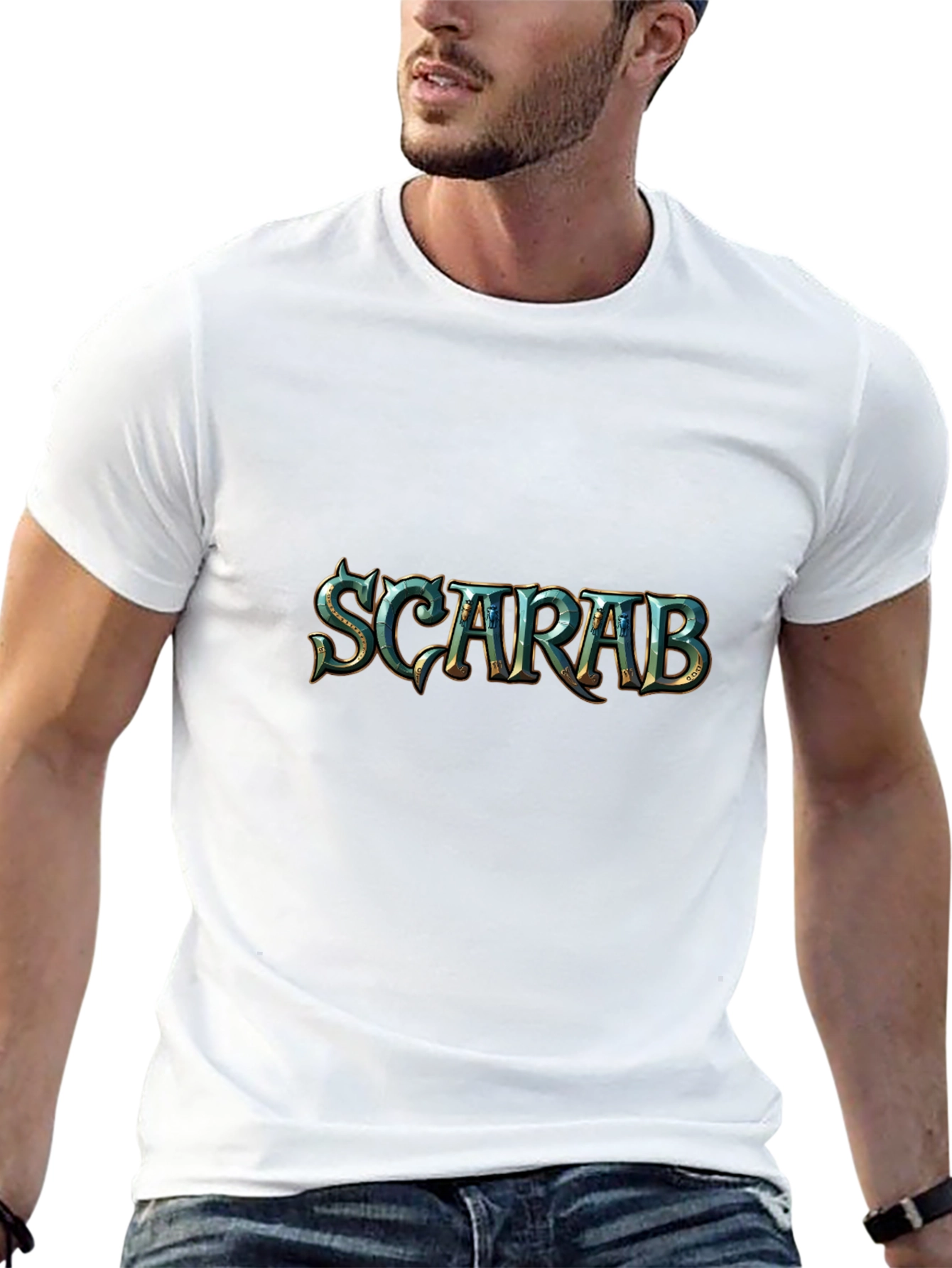 Scarab Beetle Graphic Print Black T-Shirt