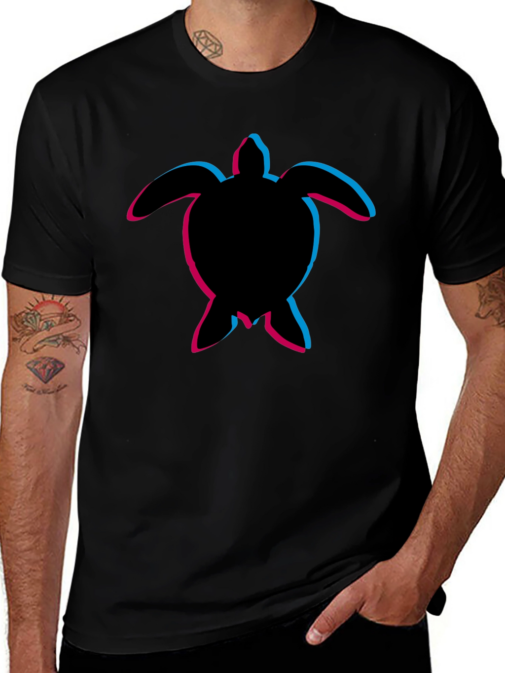 Mens Black Turtle Graphic T-Shirt