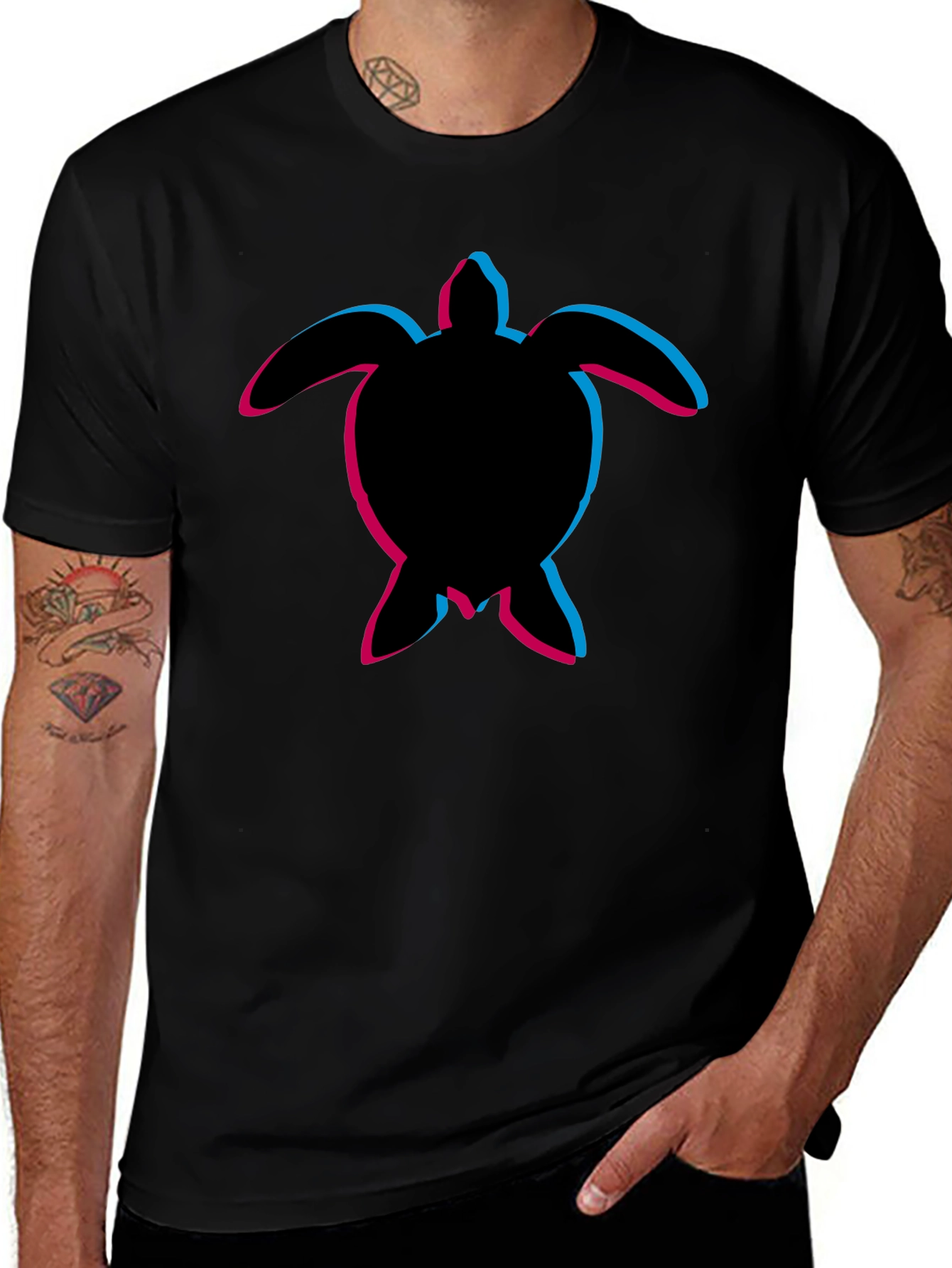 Mens Black Turtle Graphic T-Shirt