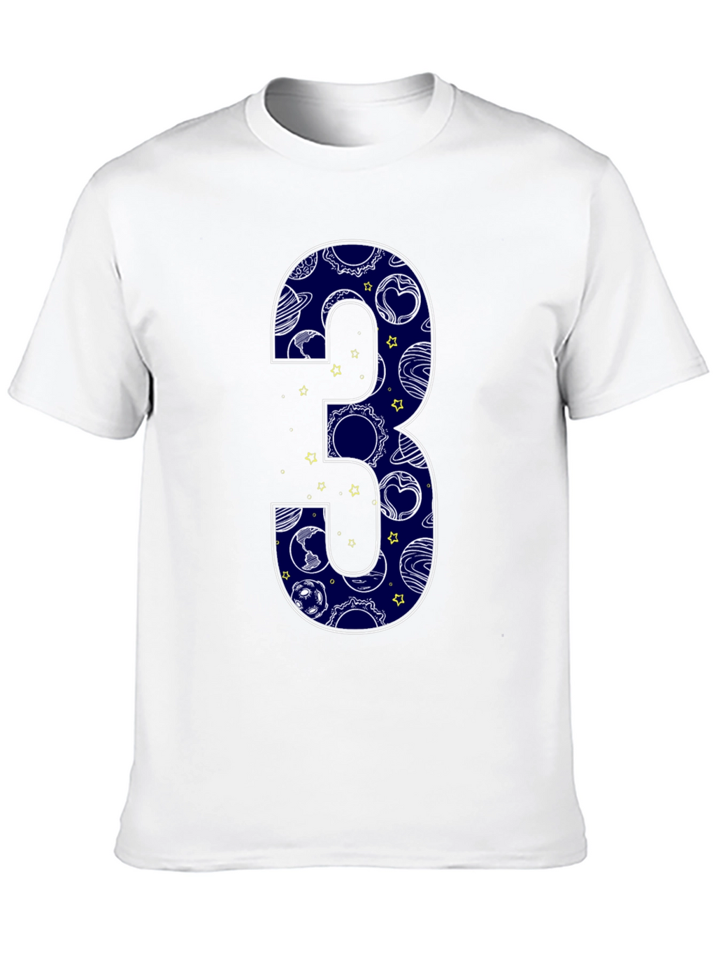 Number 3 Space Planets Black T-Shirt