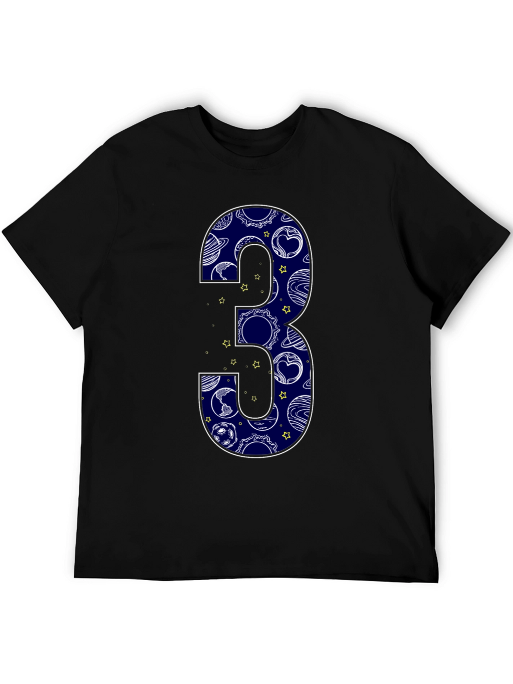 Number 3 Space Planets Black T-Shirt