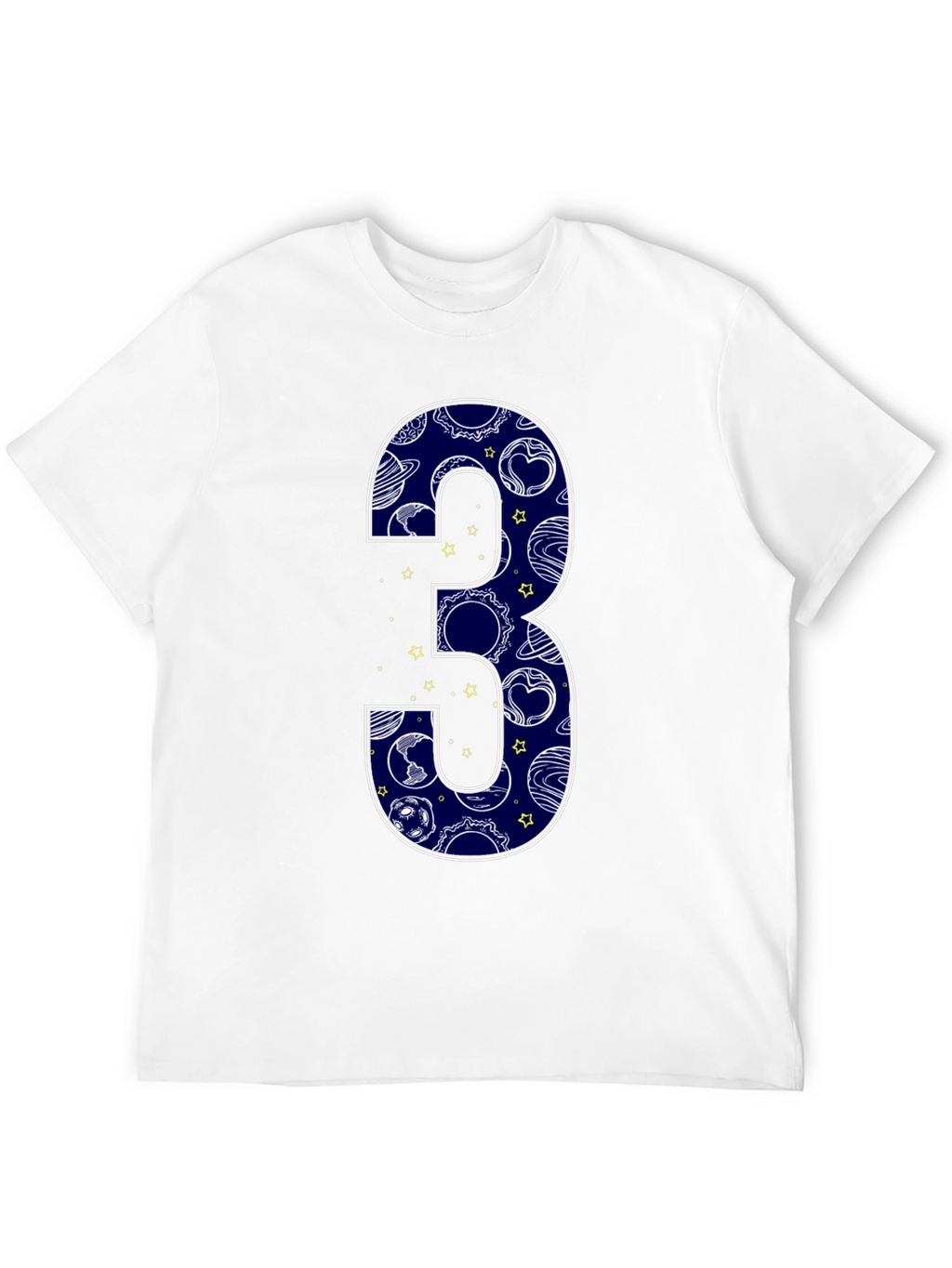 Number 3 Space Planets Black T-Shirt