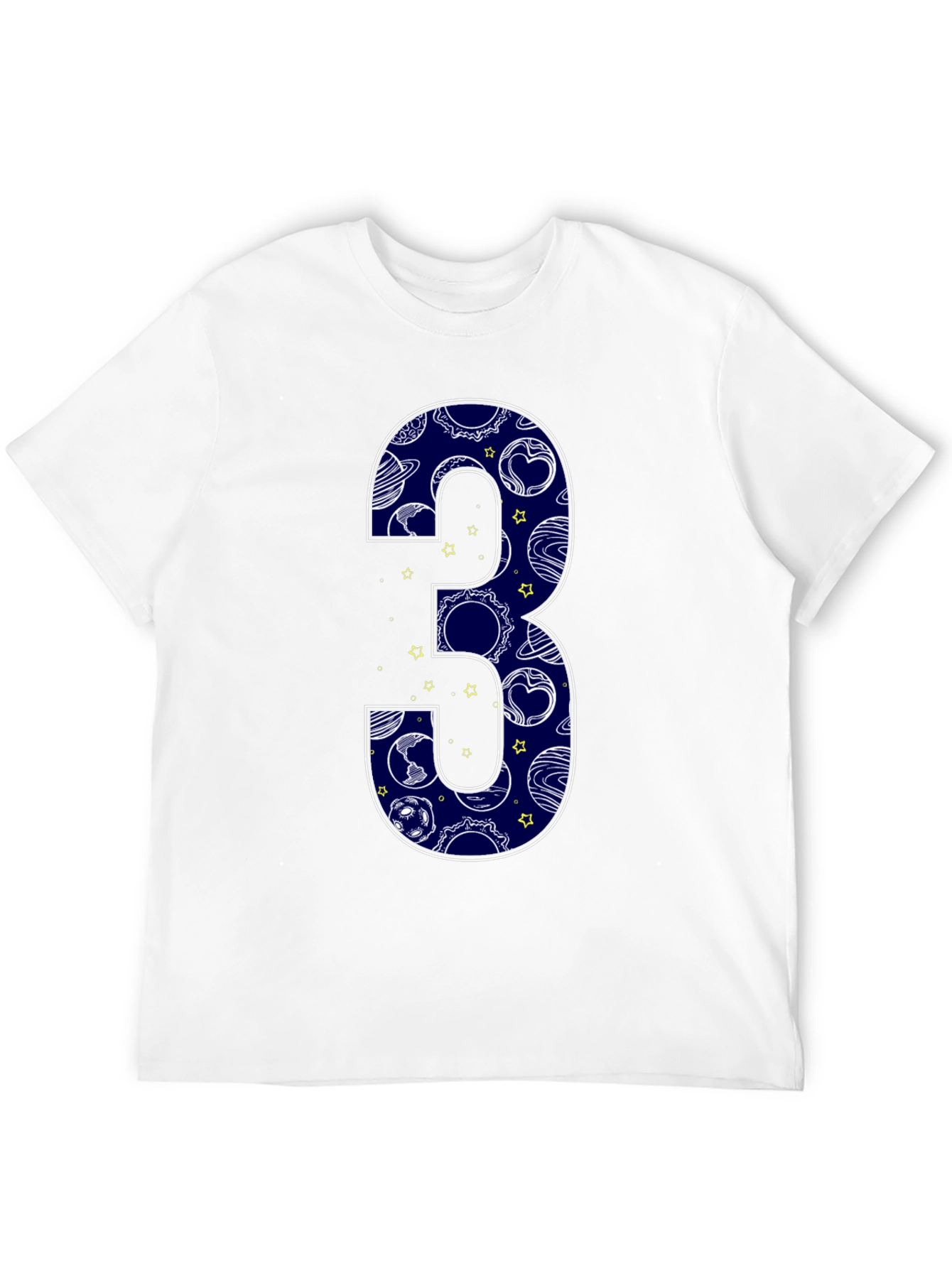 Number 3 Space Planets Black T-Shirt