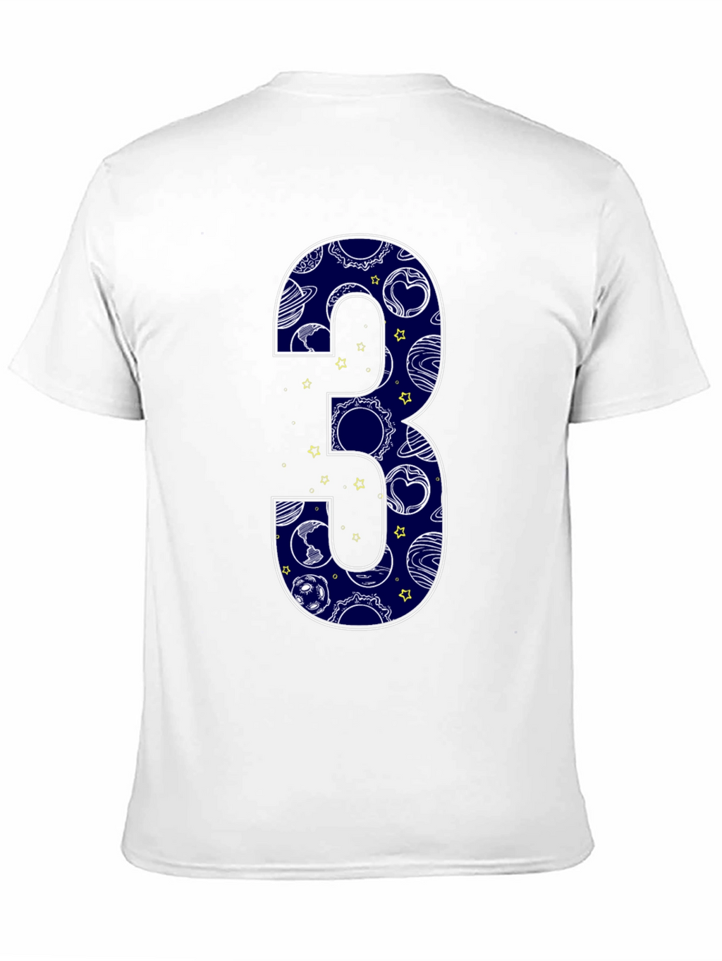 Number 3 Space Planets Black T-Shirt