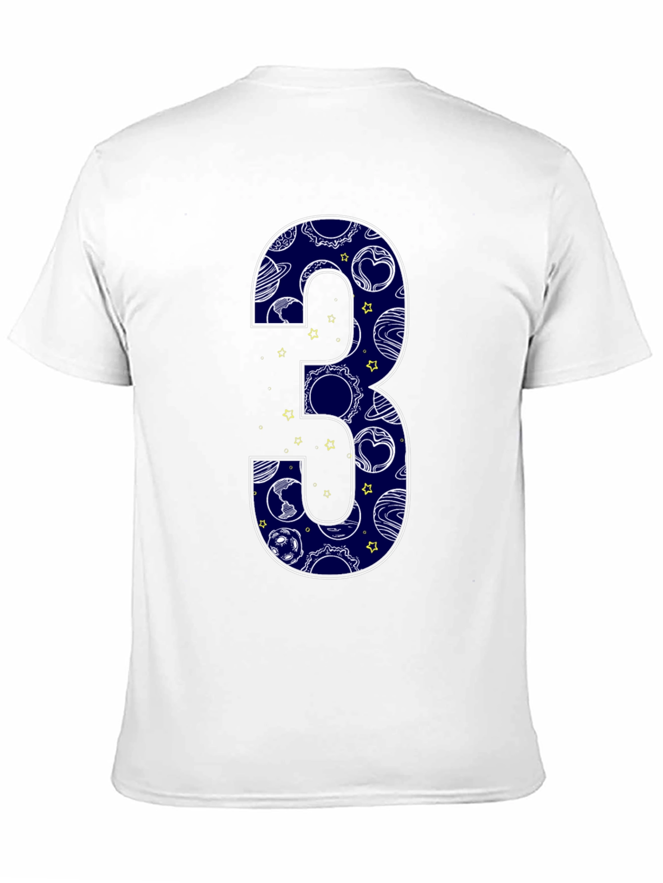 Number 3 Space Planets Black T-Shirt