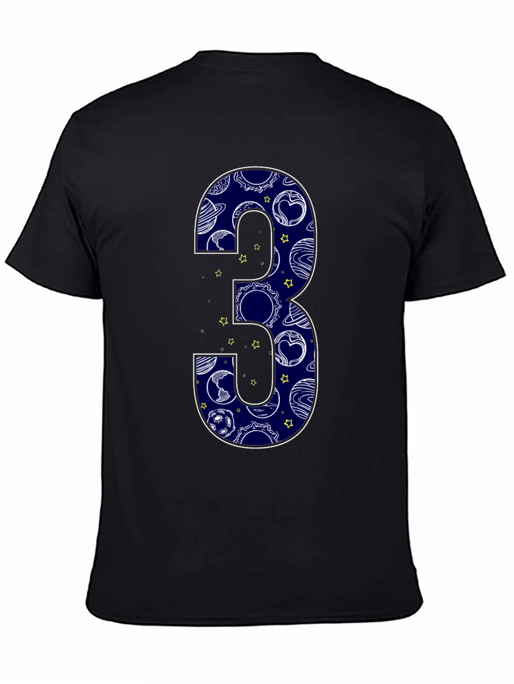 Number 3 Space Planets Black T-Shirt
