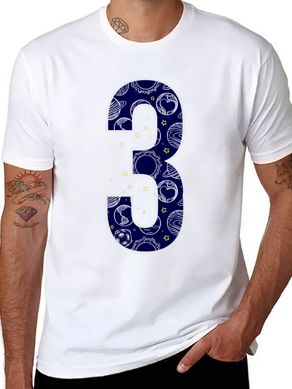 Number 3 Space Planets Black T-Shirt