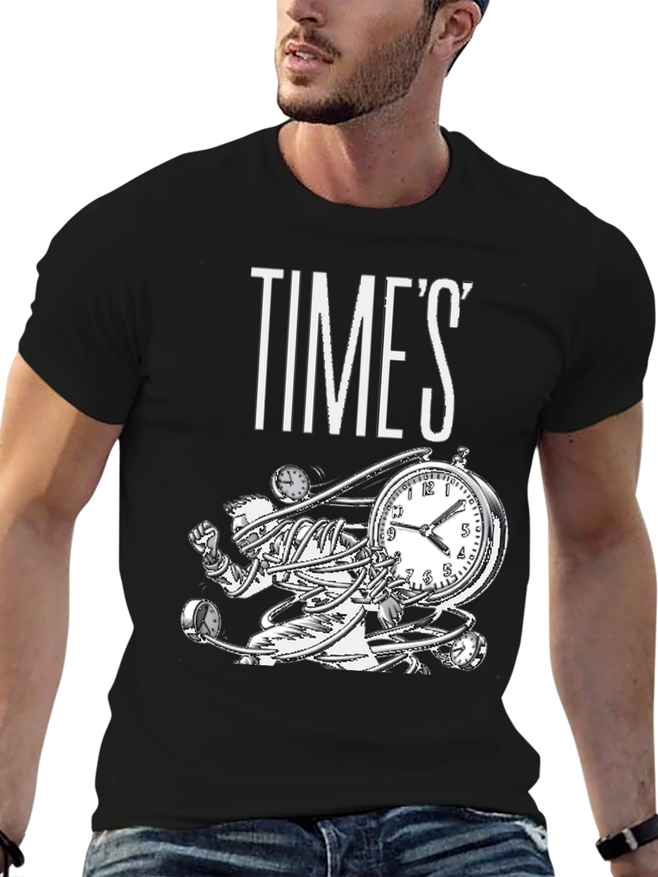 Time Warp Graphic Tee - Black Cotton T-Shirt