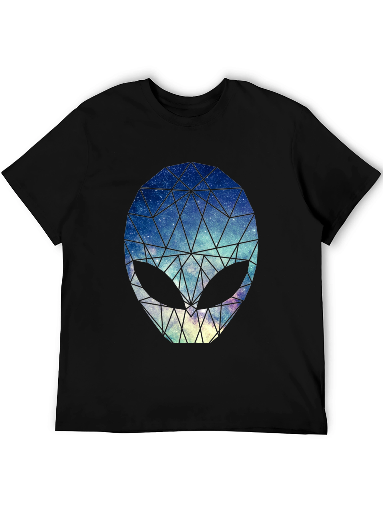 Geometric Alien Head Graphic Black T-Shirt